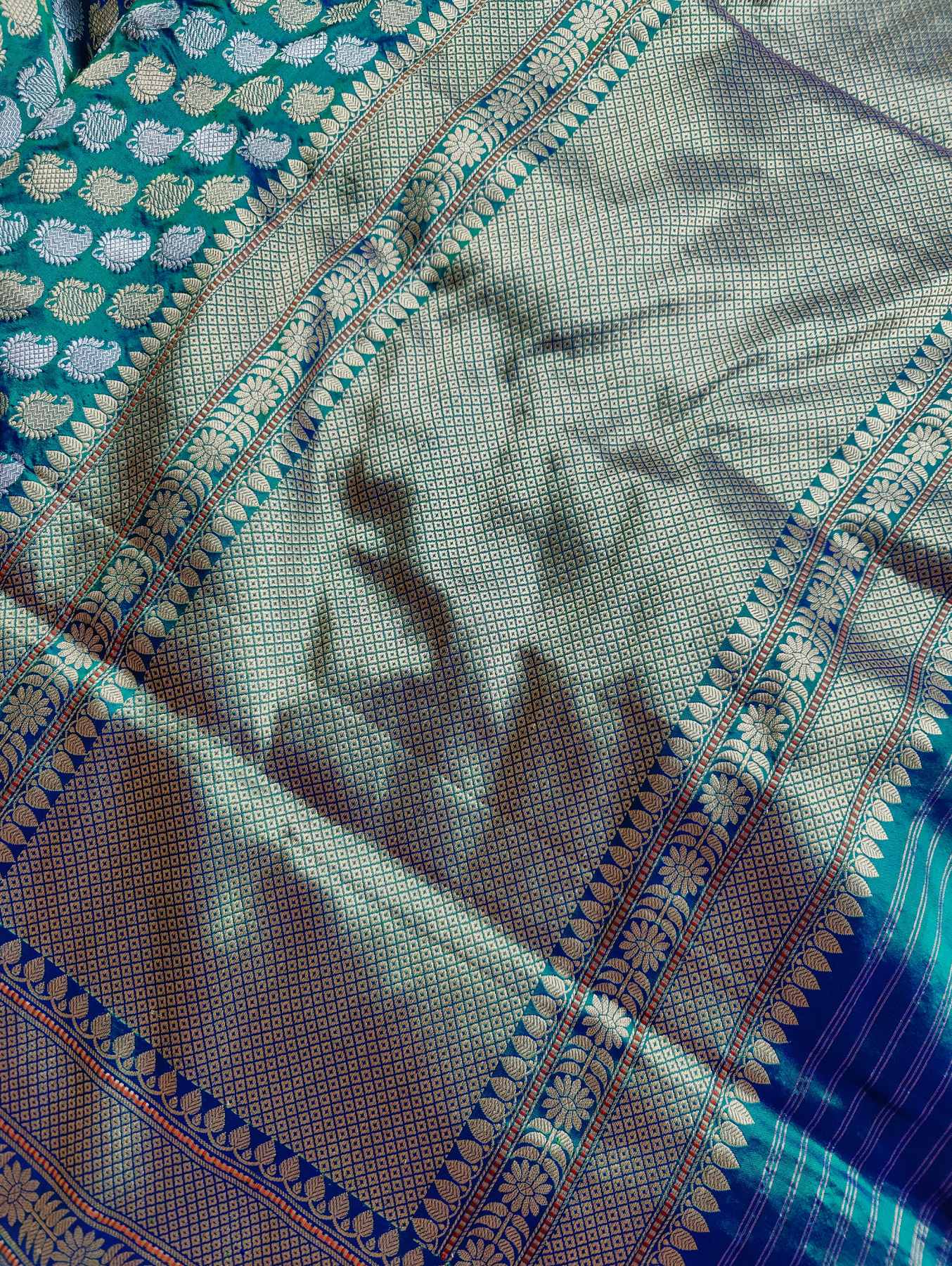 TEAL BLUE SILK PURE HANDLOOM BANARASI SAREE