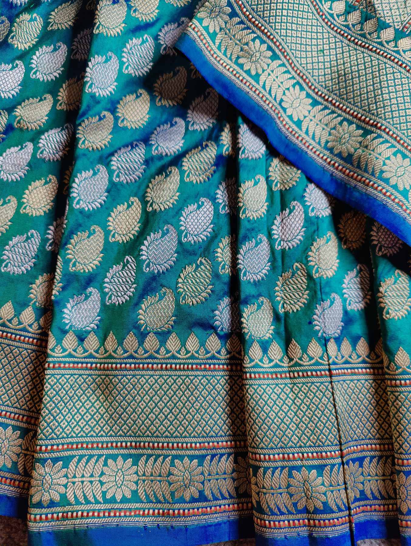 TEAL BLUE SILK PURE HANDLOOM BANARASI SAREE