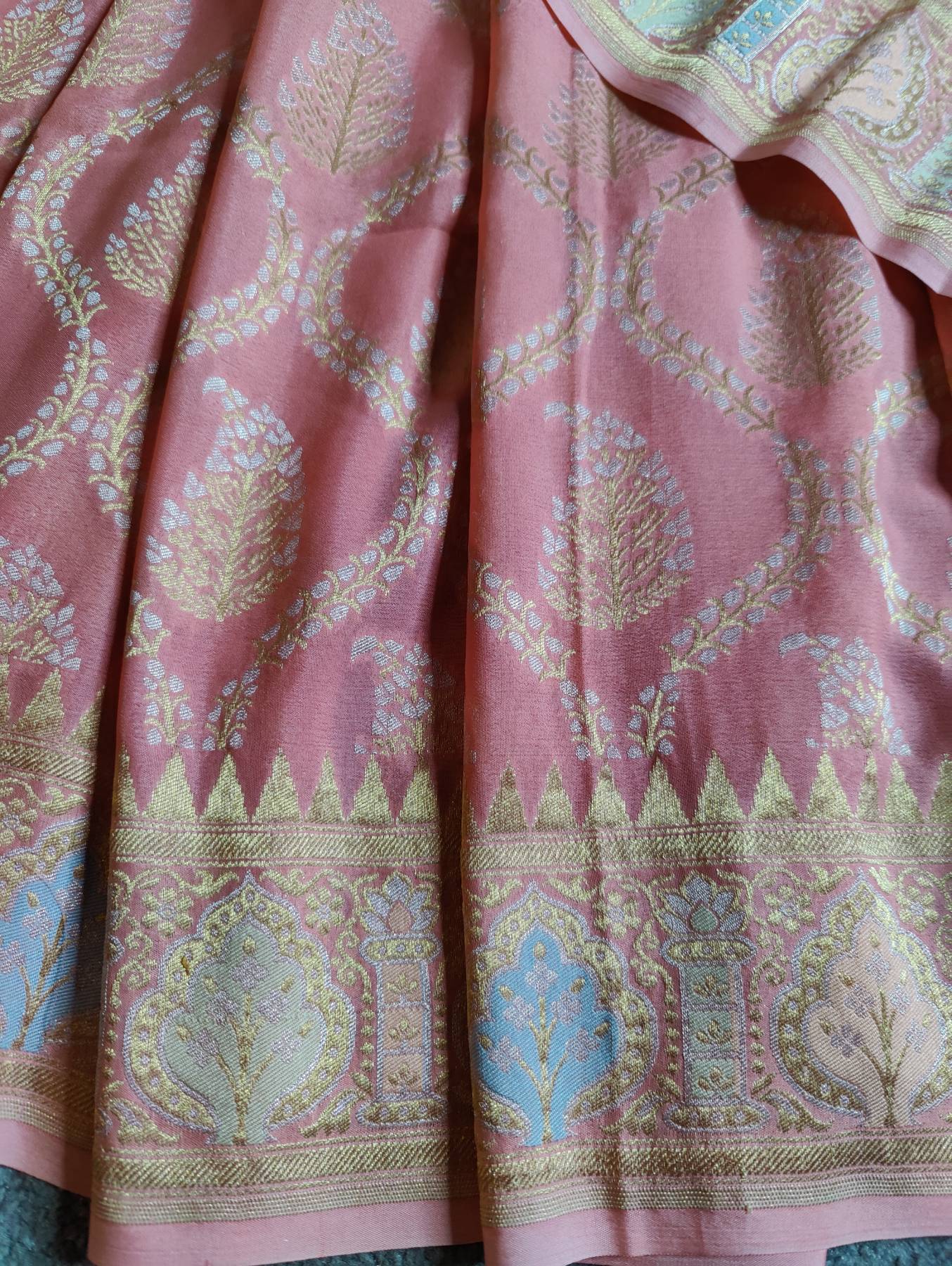 PEACH GEOTGETTE PURE HANDLOOM BANARASI SAREE