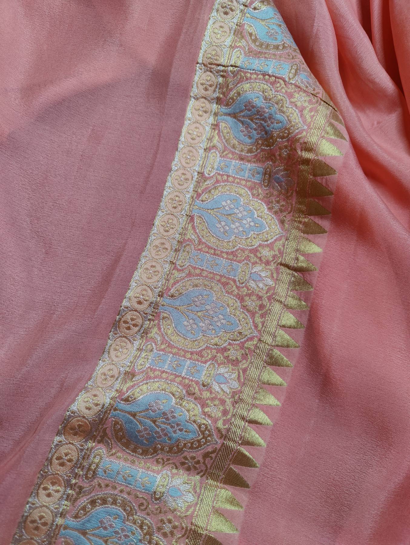 PEACH GEOTGETTE PURE HANDLOOM BANARASI SAREE