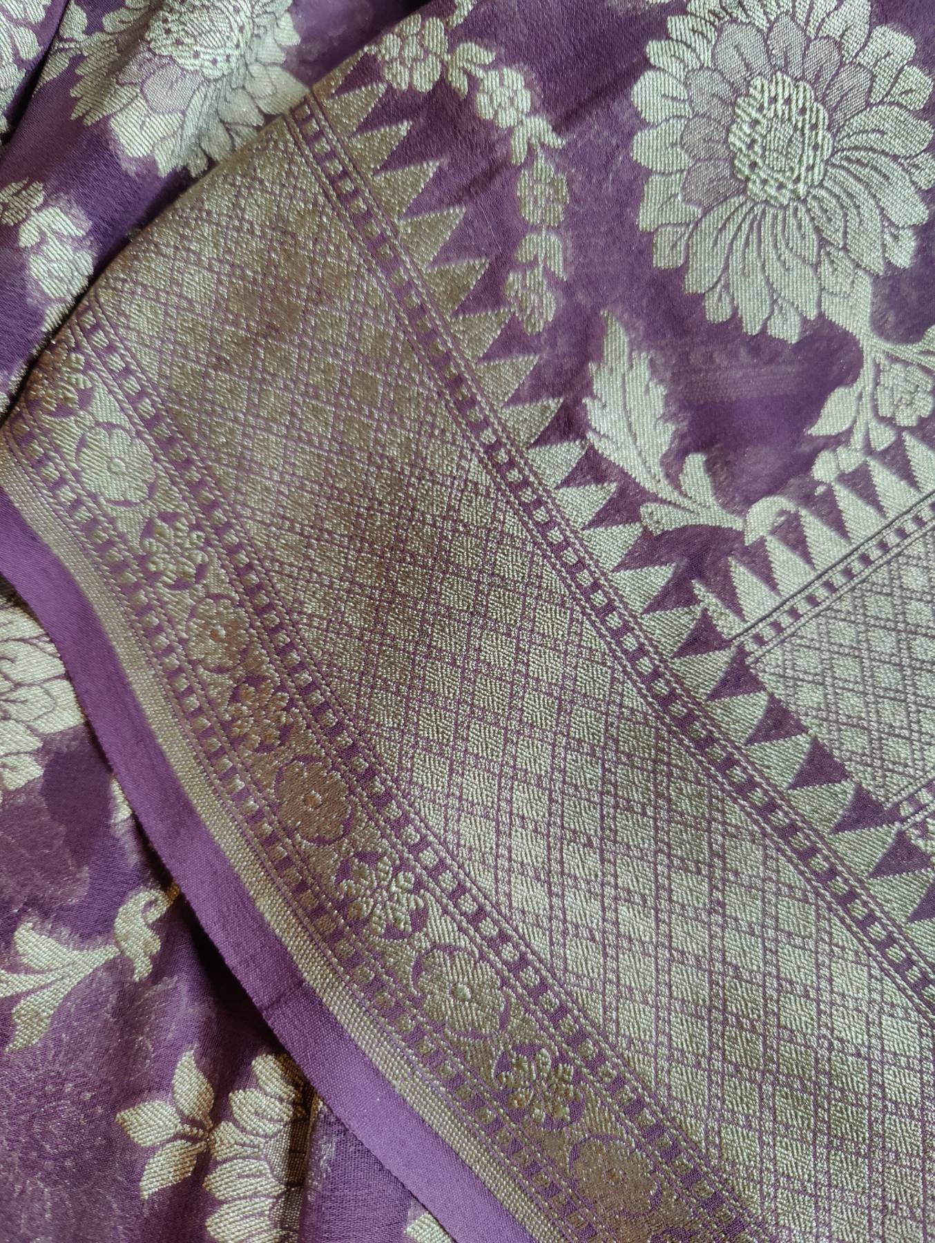 DARK MOUVE GEORGETTE PURE HANDLOOM BANARASI SAREE