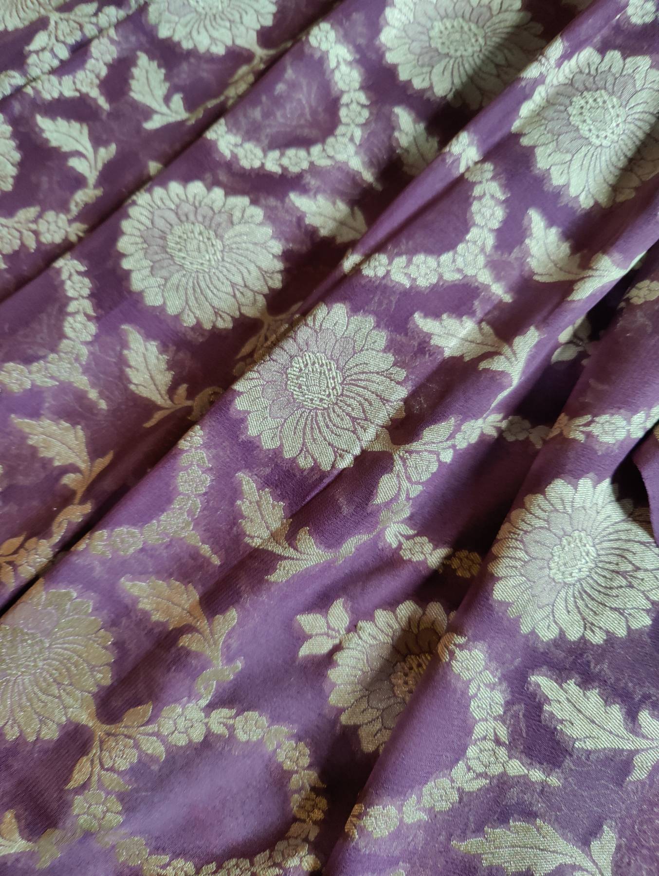 DARK MOUVE GEORGETTE PURE HANDLOOM BANARASI SAREE
