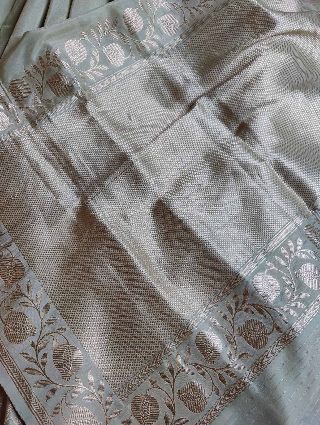 PISTA GREEN MULBARY SILK PURE HANDLOOM BANARASI SAREE