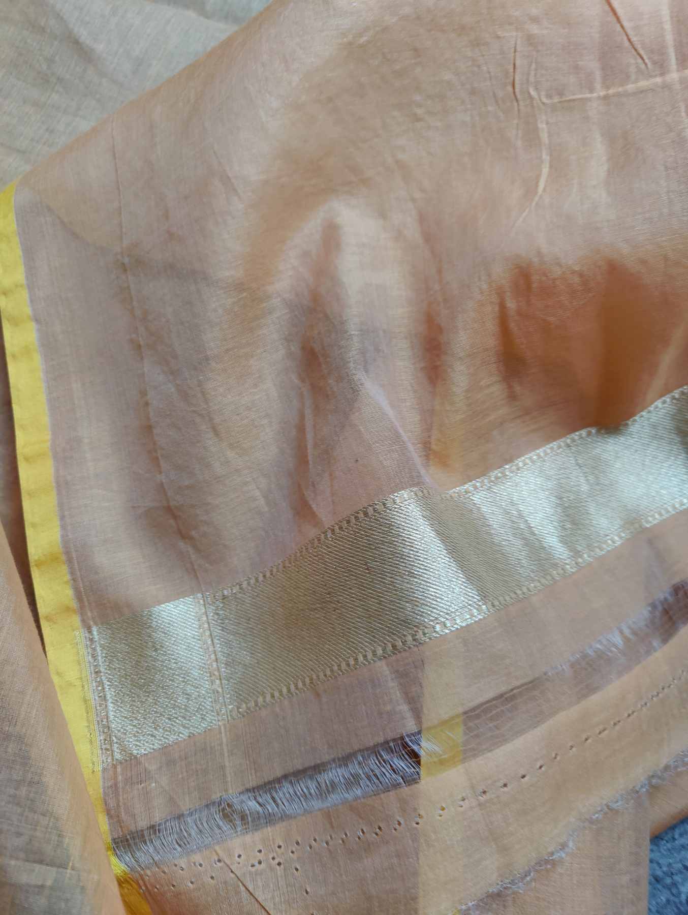 PEACH COTTON PURE HANDLOOM  BANARASI SAREE