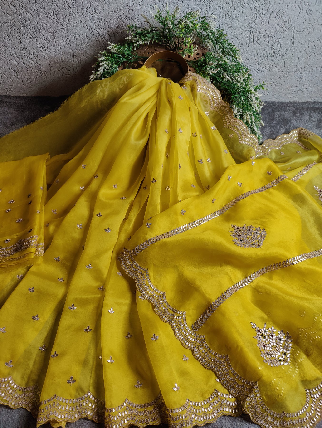 YELLOW ORGANZA PURE HANDLOOM EMBROIDERY SAREE