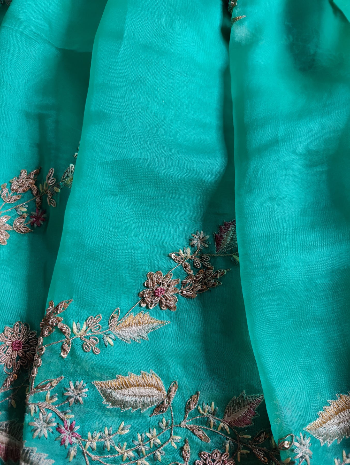 SEA GREEN ORGANZA PURE HANDLOOM EMBROIDERY SAREE