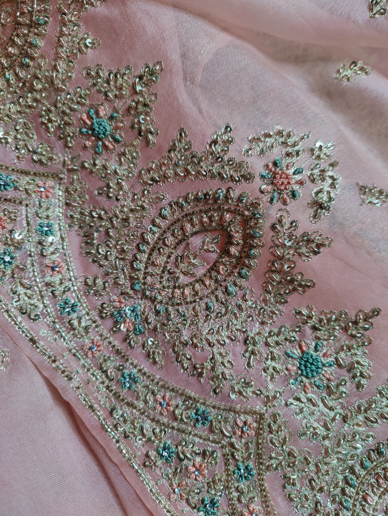 PEACH ORGANZA PURE HANDLOOM EMBROIDERY SAREE