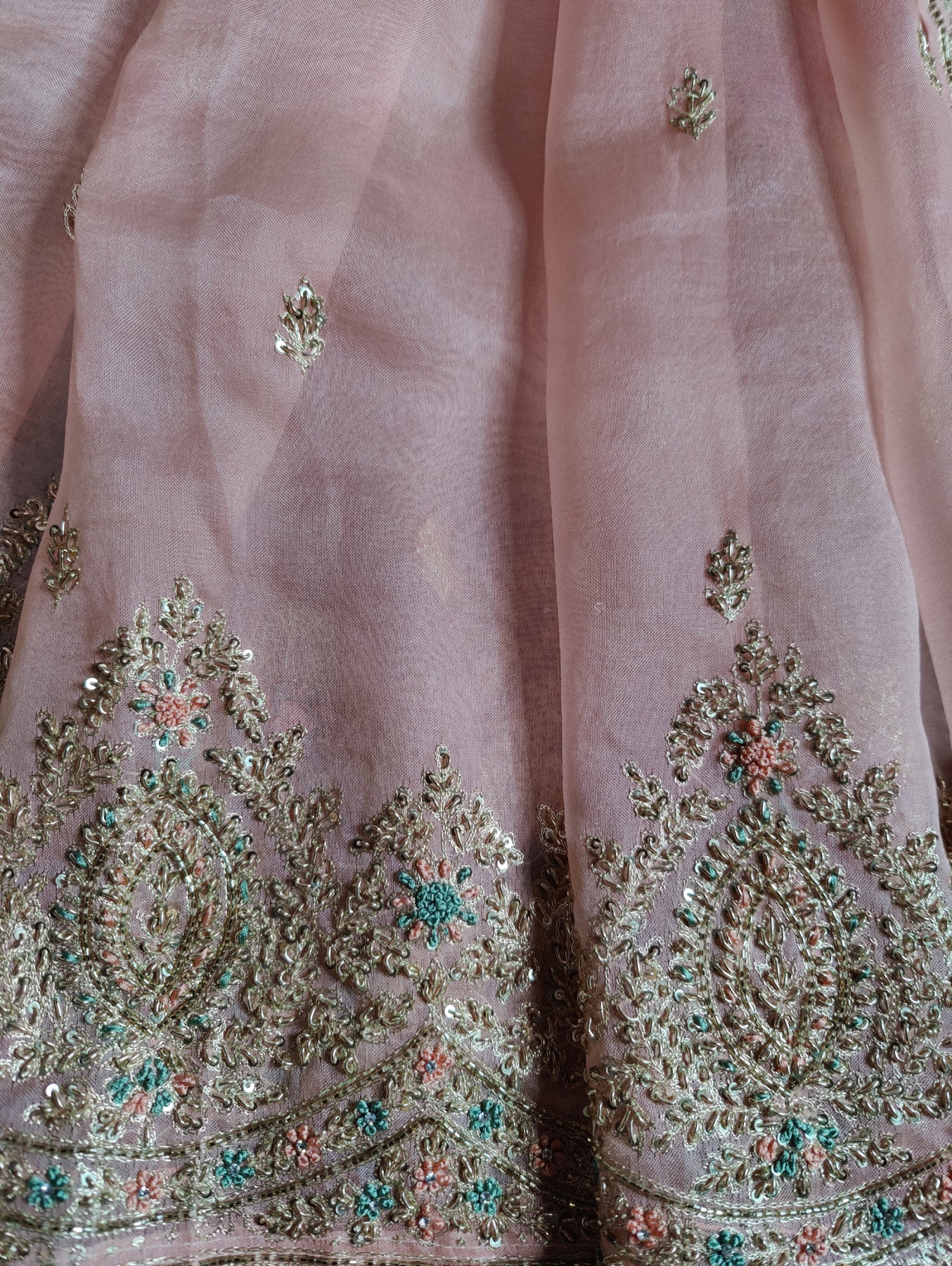 PEACH ORGANZA PURE HANDLOOM EMBROIDERY SAREE