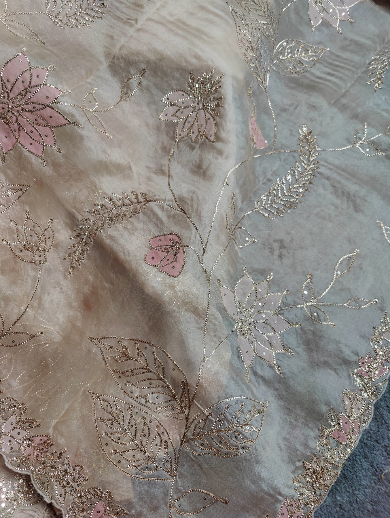 LIGHT PEACH ORGANZA PURE HANDLOOM EMBROIDERY SAREE