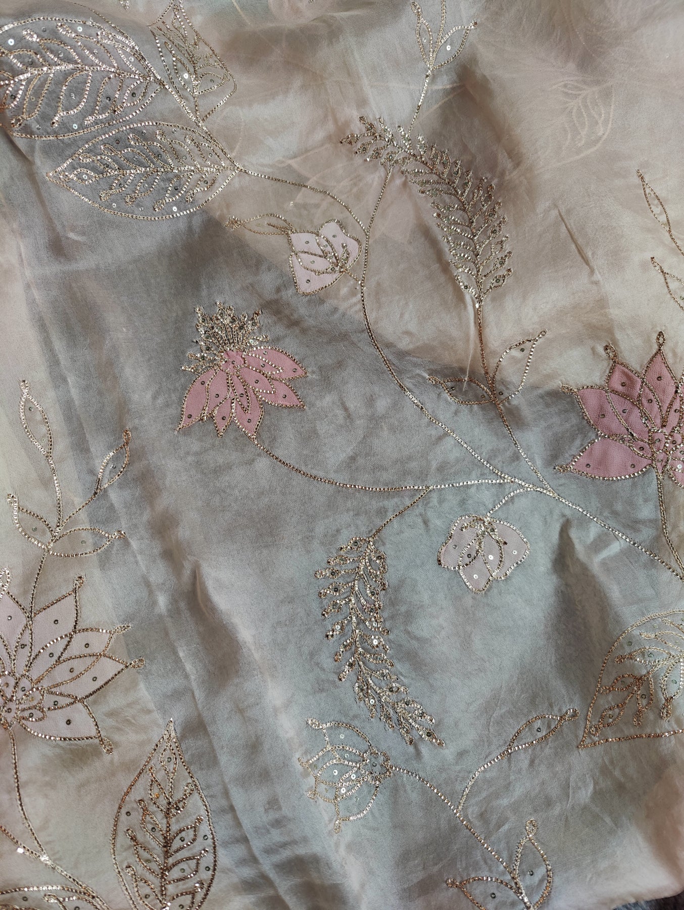 LIGHT PEACH ORGANZA PURE HANDLOOM EMBROIDERY SAREE