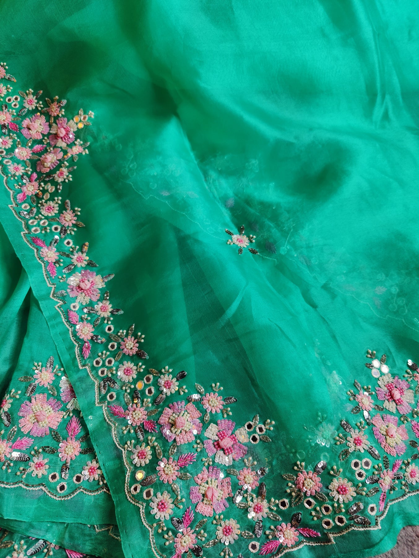 SEA GREEN ORGANZA PURE HANDLOOM EMBROIDERY SAREE