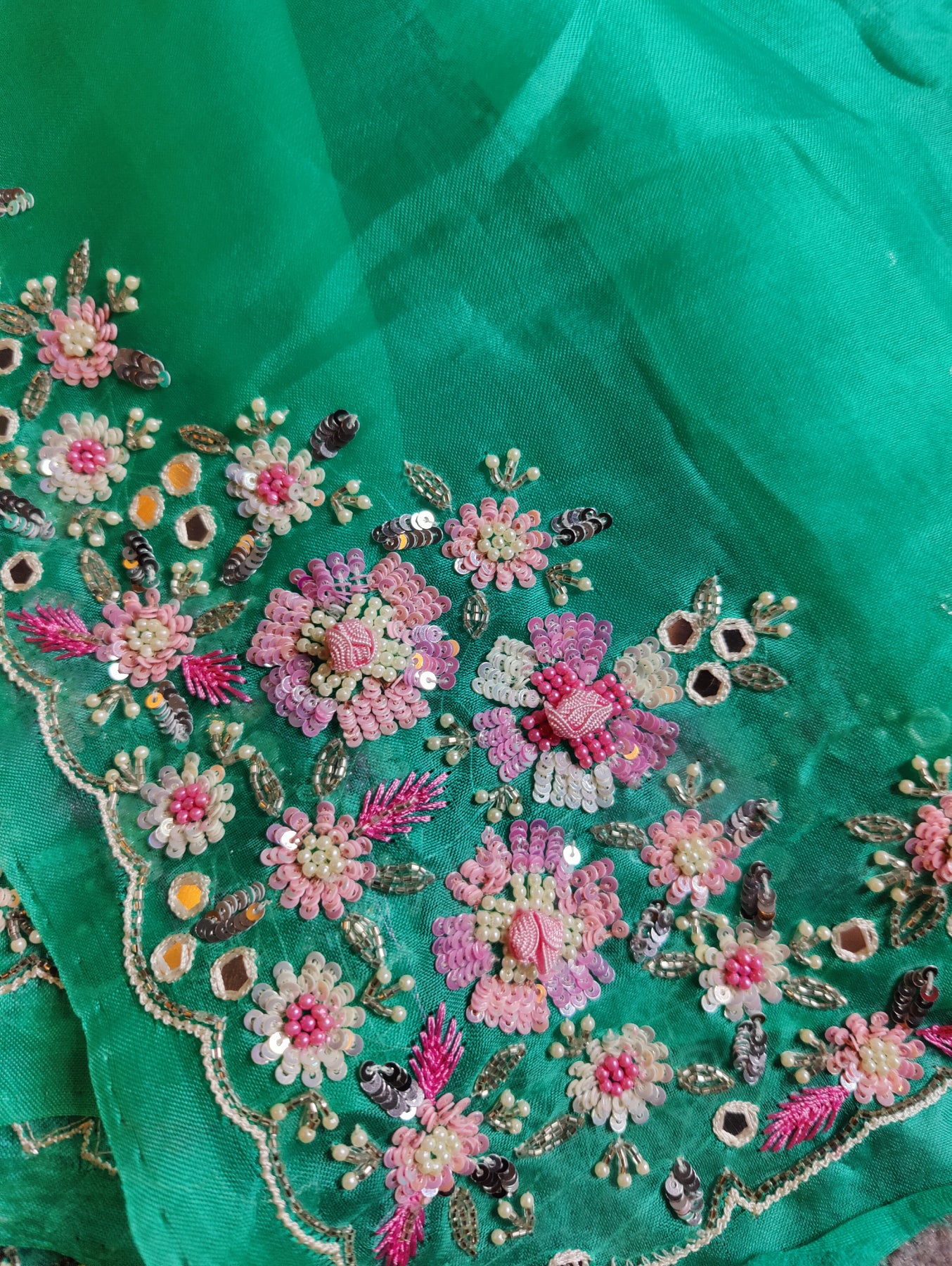 SEA GREEN ORGANZA PURE HANDLOOM EMBROIDERY SAREE