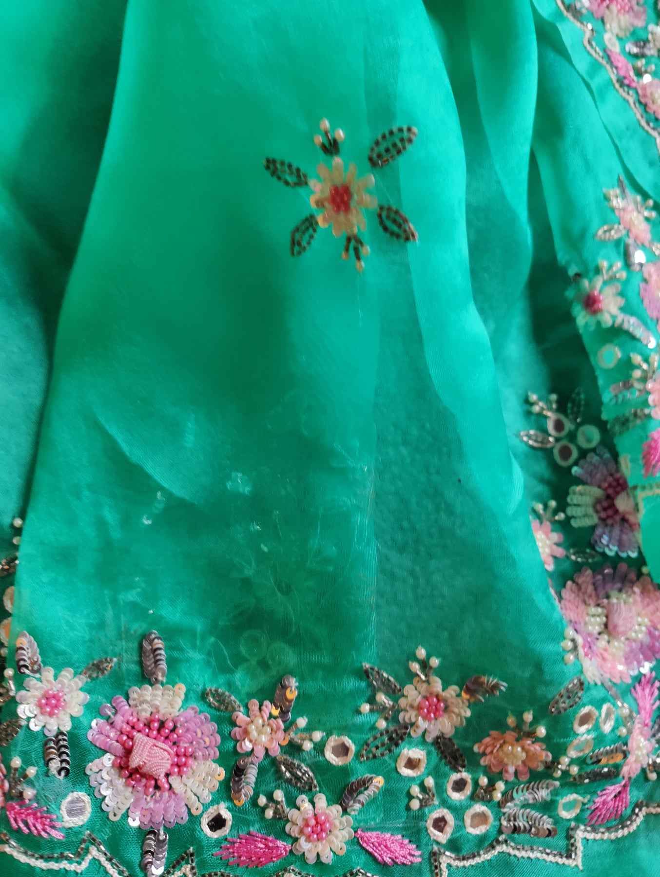 SEA GREEN ORGANZA PURE HANDLOOM EMBROIDERY SAREE