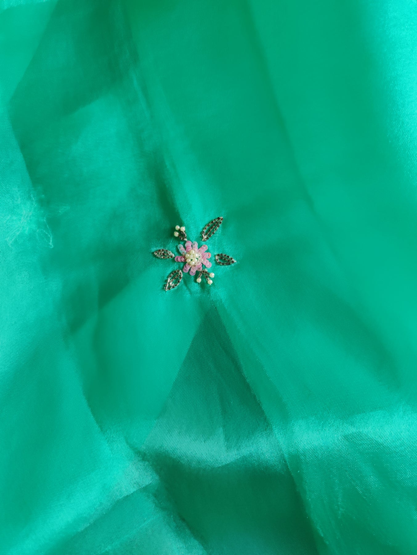 SEA GREEN ORGANZA PURE HANDLOOM EMBROIDERY SAREE