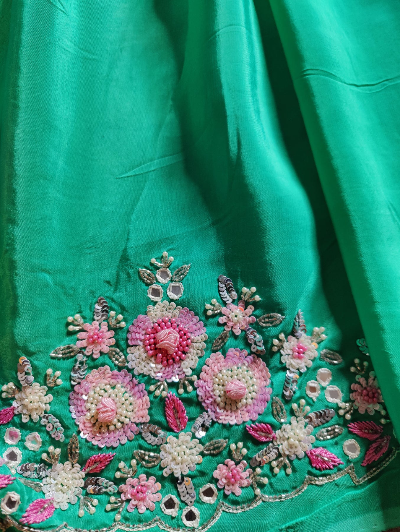 SEA GREEN ORGANZA PURE HANDLOOM EMBROIDERY SAREE