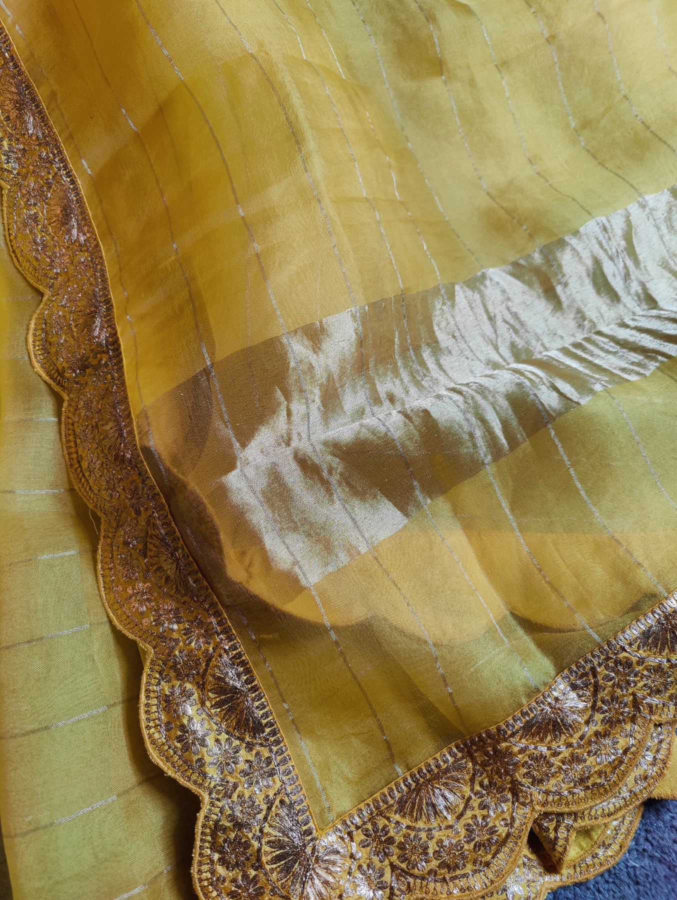 YELLOW ORGANZA PURE HANDLOOM EMBROIDERY SAREE