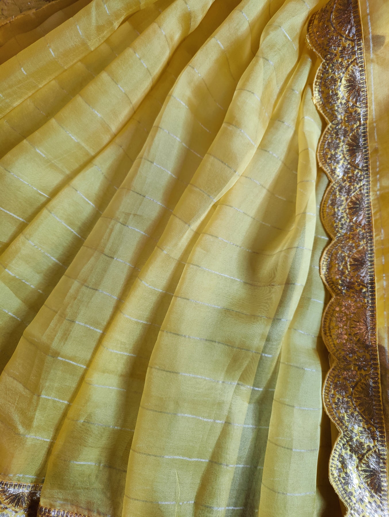 YELLOW ORGANZA PURE HANDLOOM EMBROIDERY SAREE