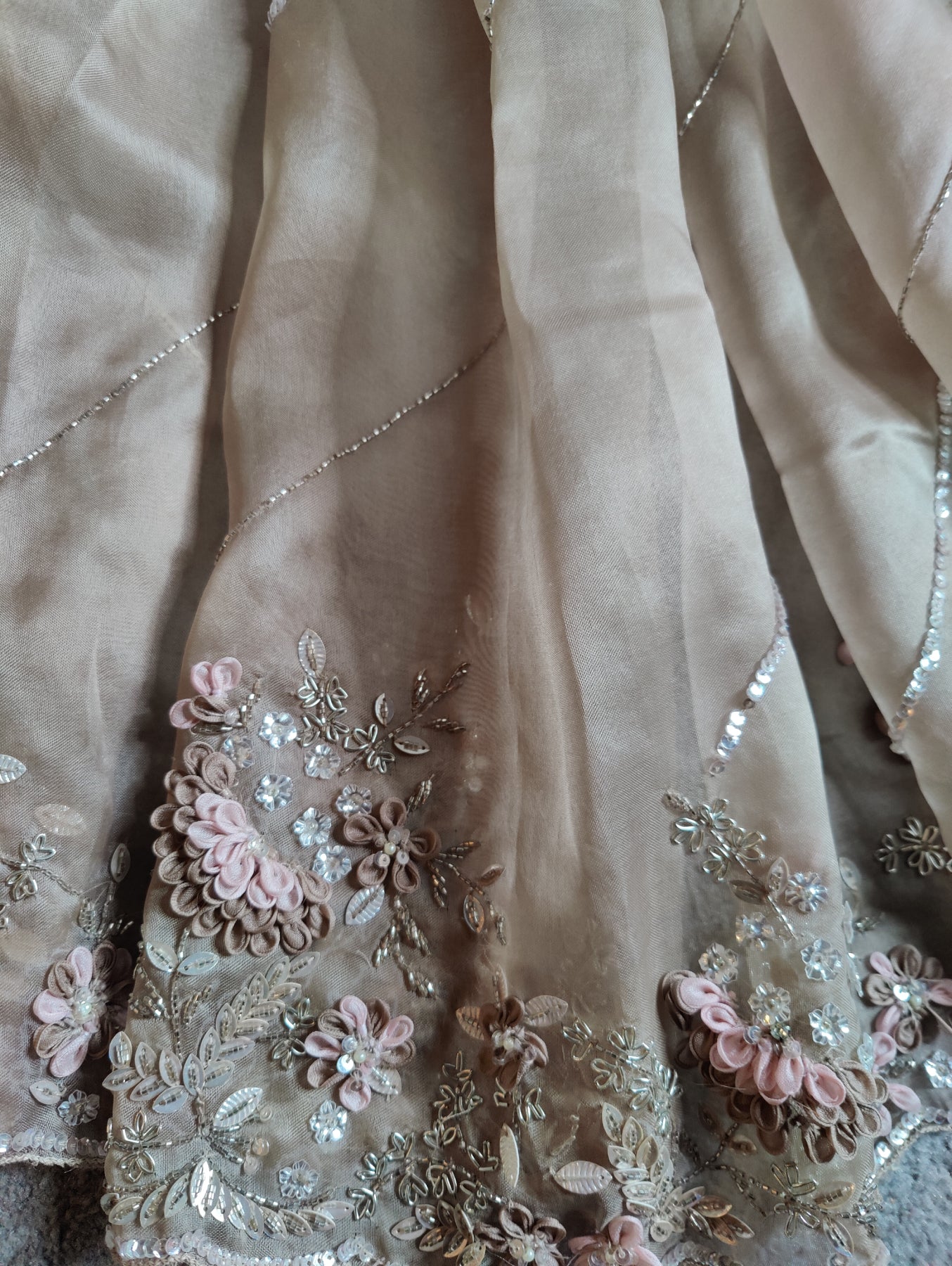 CHIKOO ORGANZA PURE HANDLOOM EMBROIDERY SAREE