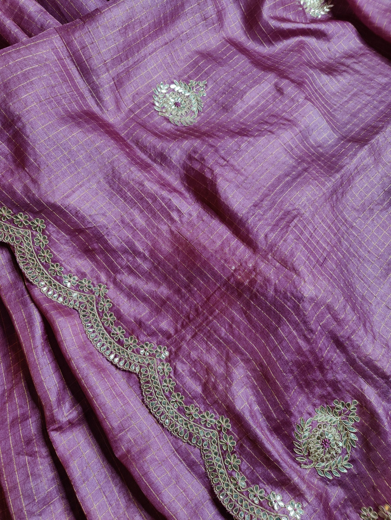 WINE TASSAR SILK PURE HANDLOOM EMBROIDERY SAREE