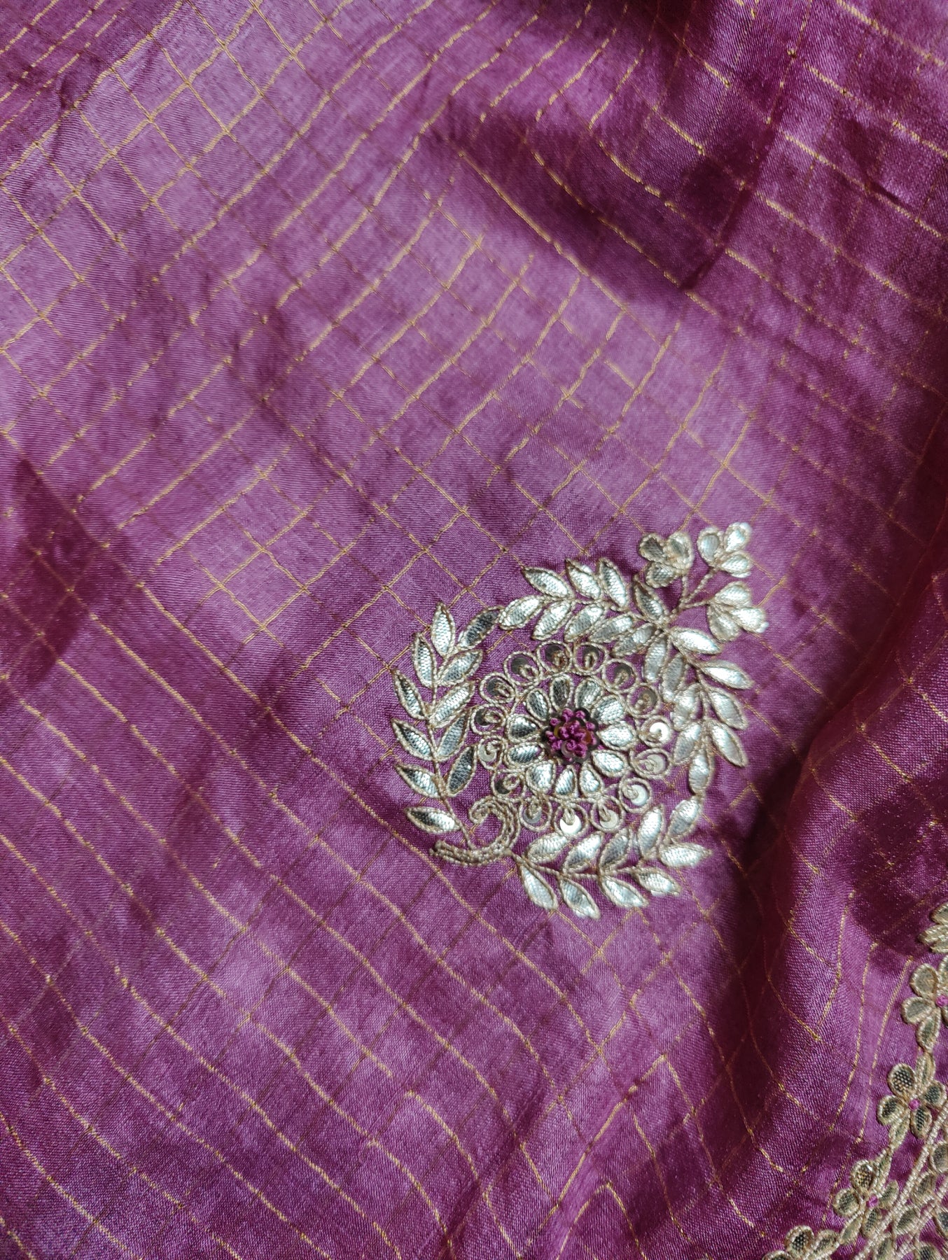 WINE TASSAR SILK PURE HANDLOOM EMBROIDERY SAREE