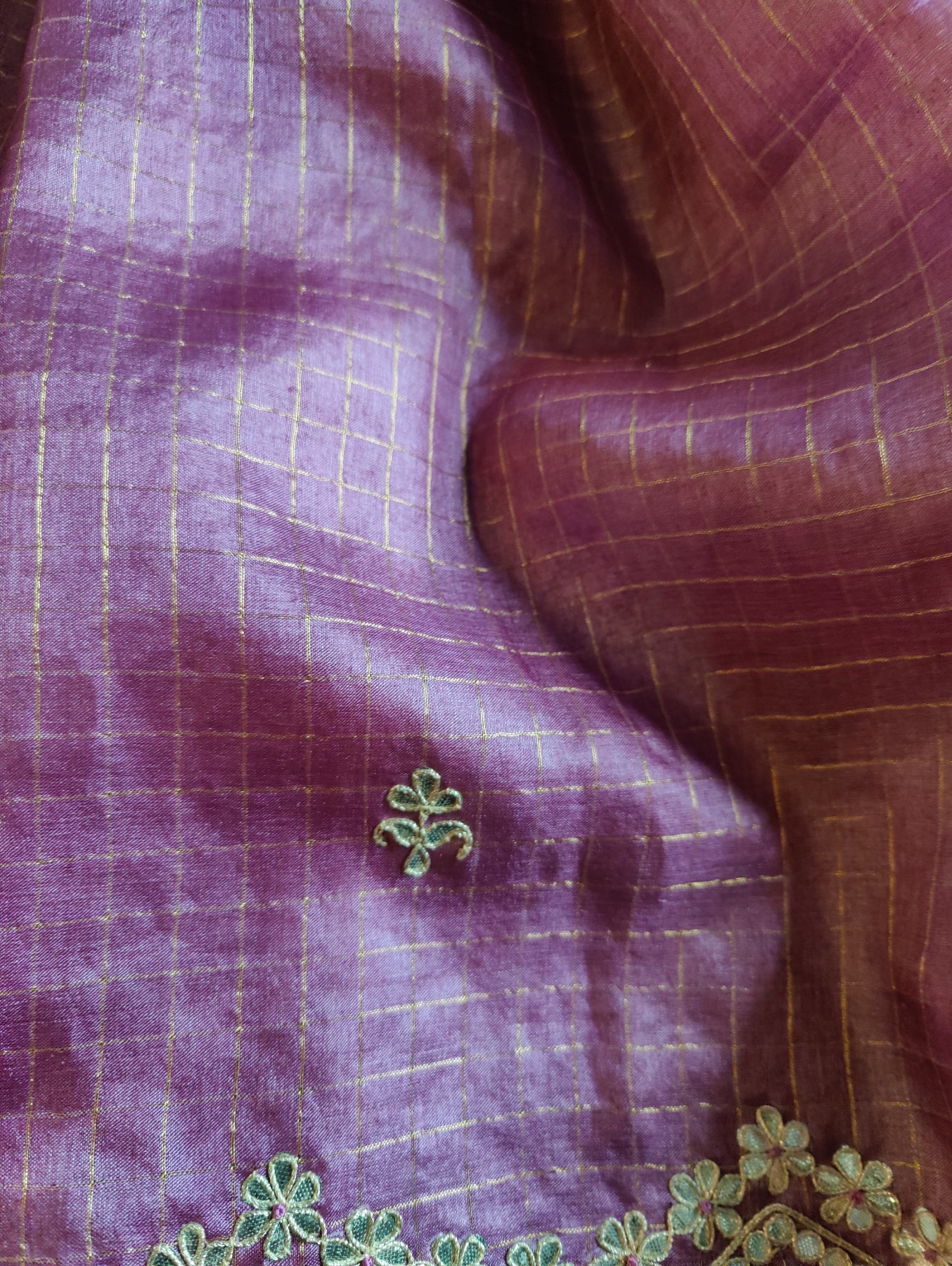 WINE TASSAR SILK PURE HANDLOOM EMBROIDERY SAREE