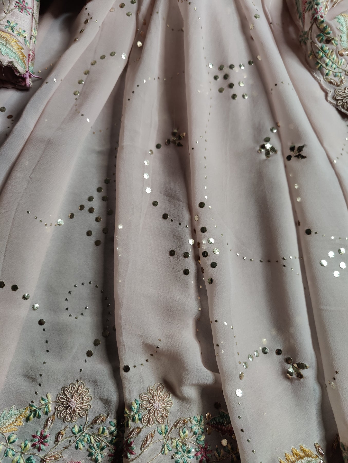 POWDER PINK GEORGETTE PURE HANDLOOM EMBROIDERY SAREE