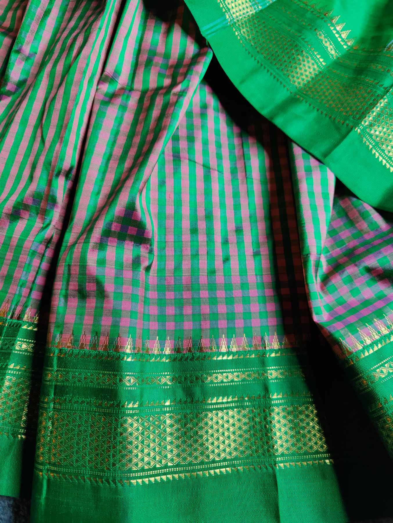 GREEN PINK SILK PURE HANDLOOM IRKAL SAREE