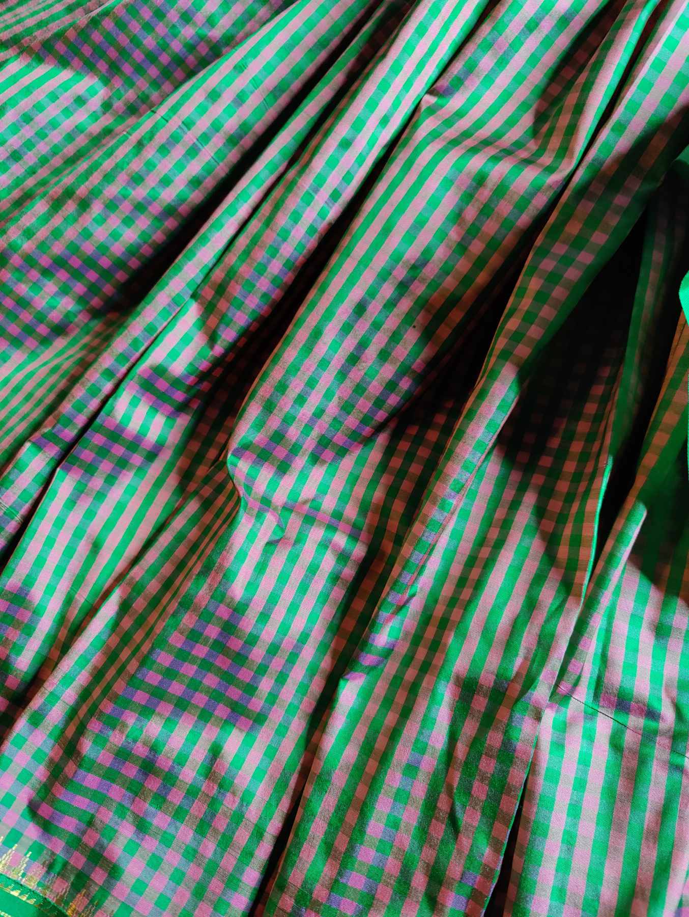 GREEN PINK SILK PURE HANDLOOM IRKAL SAREE