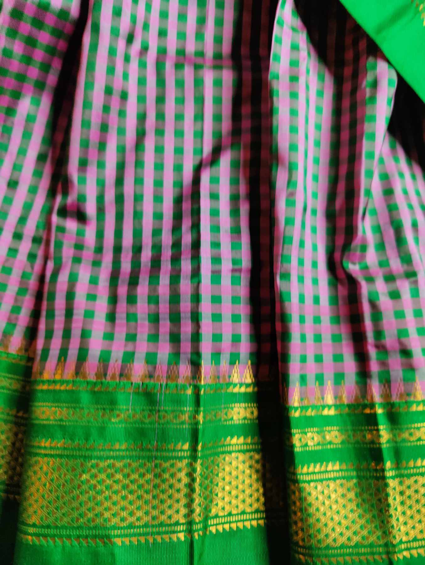 PINK DARK GREEN SILK PURE HANDLOOM IRKAL SAREE