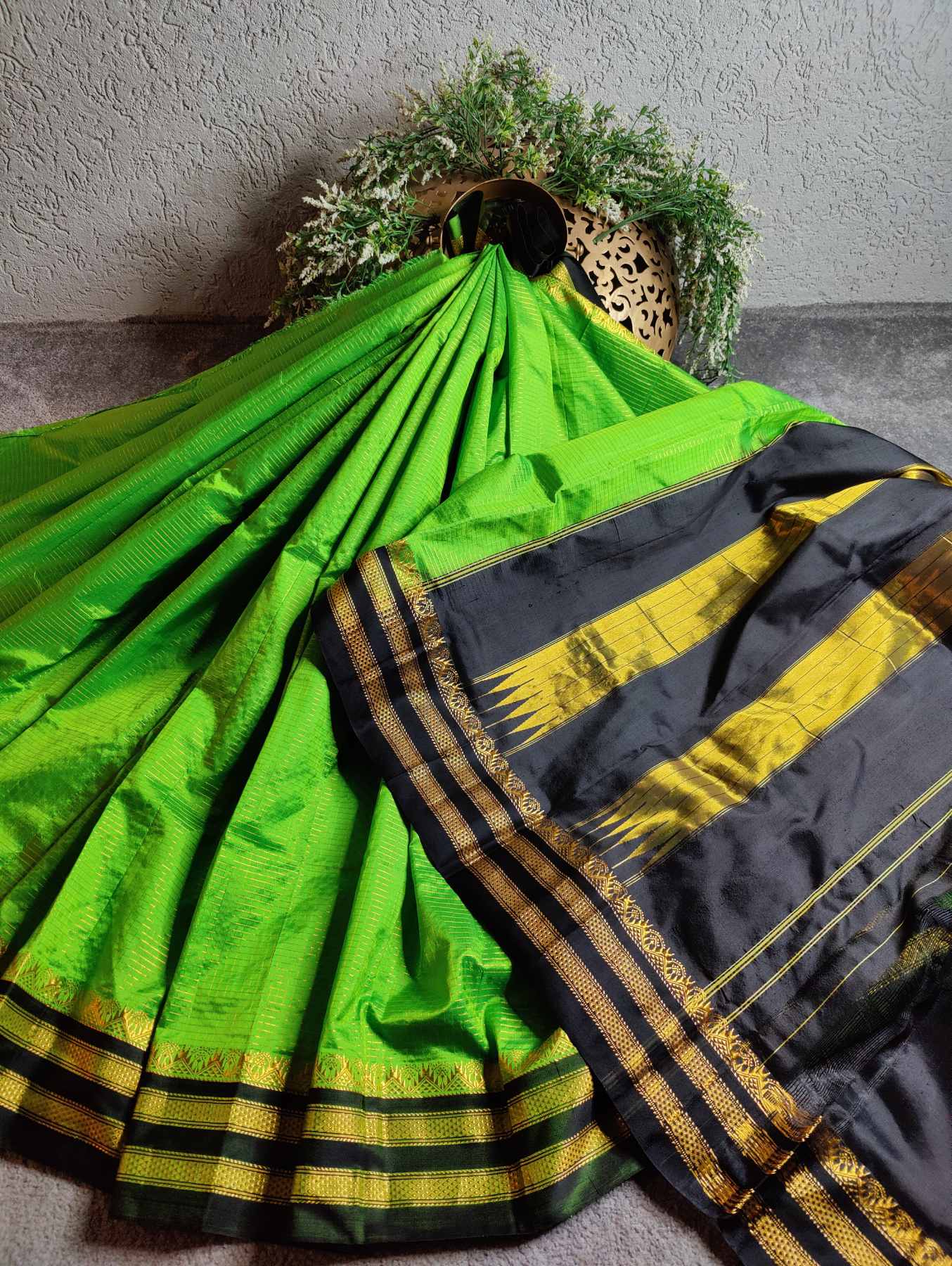 GREEN SILK PURE HANDLOOM IRKAL SAREE