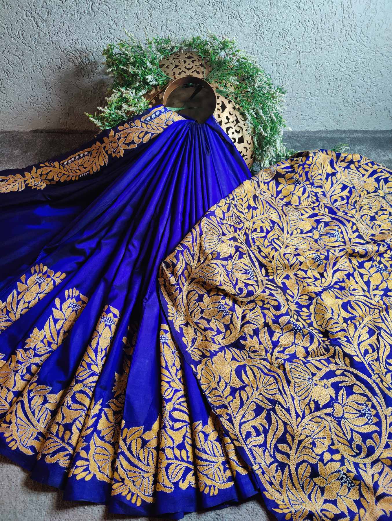 PURPLE SILK PURE HANDLOOM KANTHA SAREE