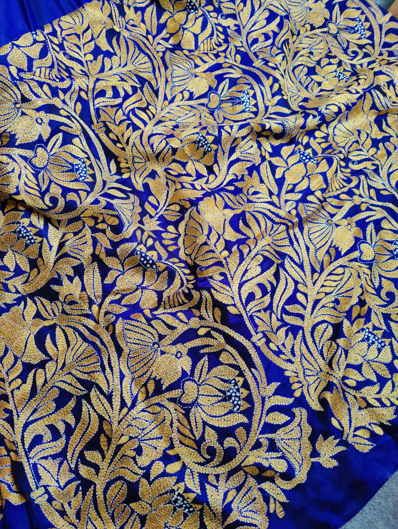 PURPLE SILK PURE HANDLOOM KANTHA SAREE