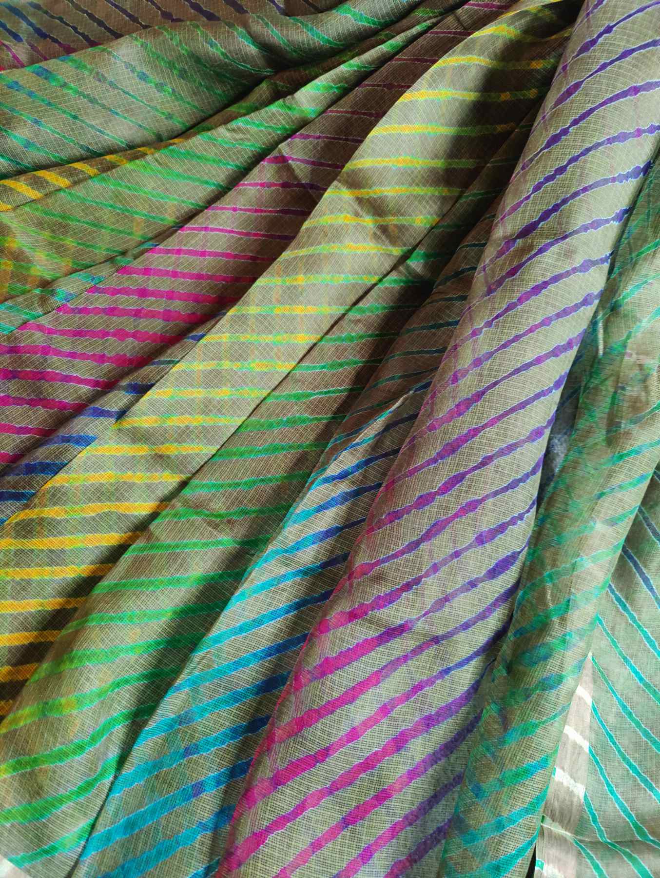 MEHENDI GREEN KOTA  PURE HANDLOOM LEHERIYA SAREE