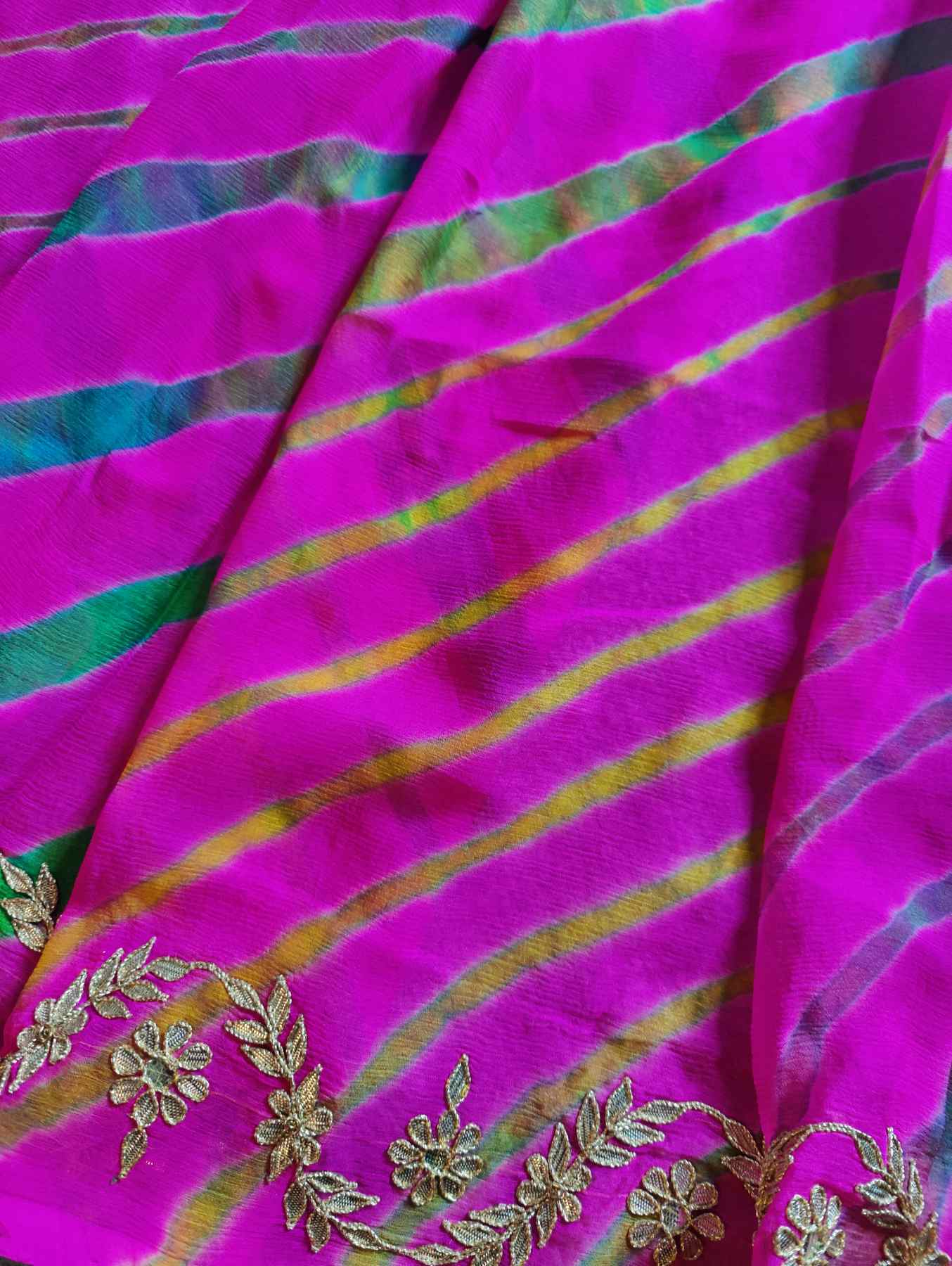 PINK SHIFFON  PURE HANDLOOM LEHERIYA SAREE