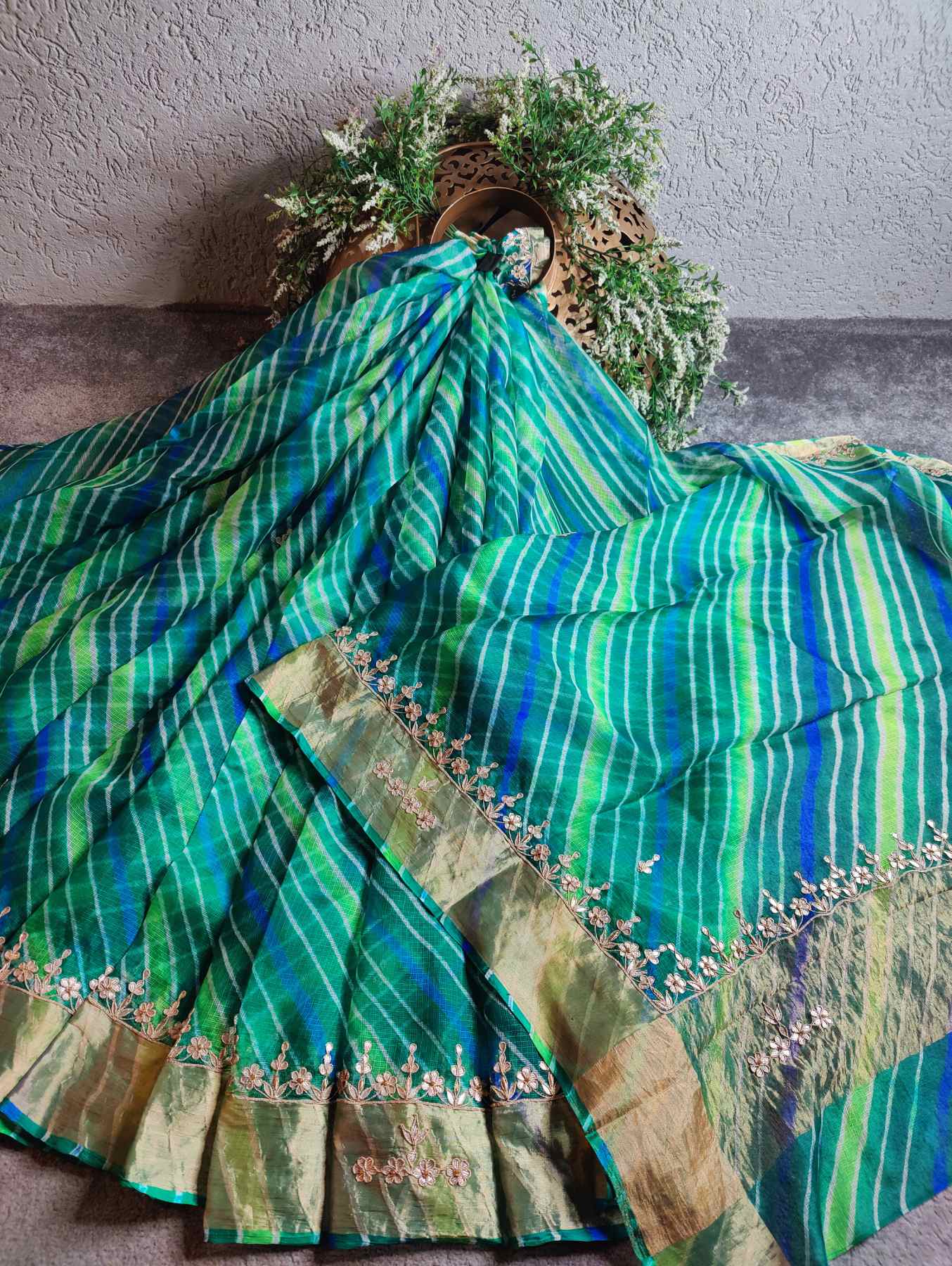 GRASS GREEN KOTA PURE HANDLOOM LEHERIYA SAREE