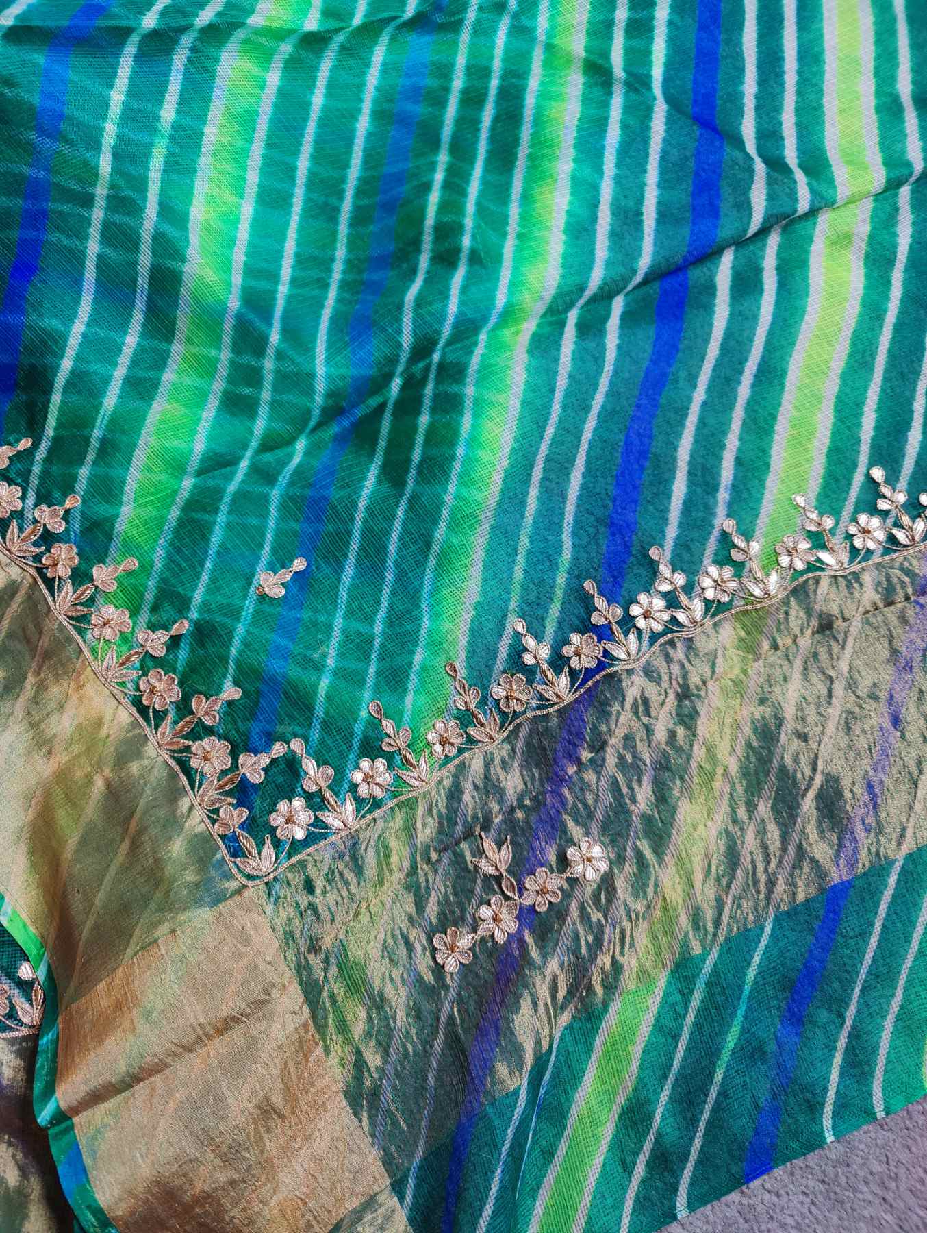 GRASS GREEN KOTA PURE HANDLOOM LEHERIYA SAREE