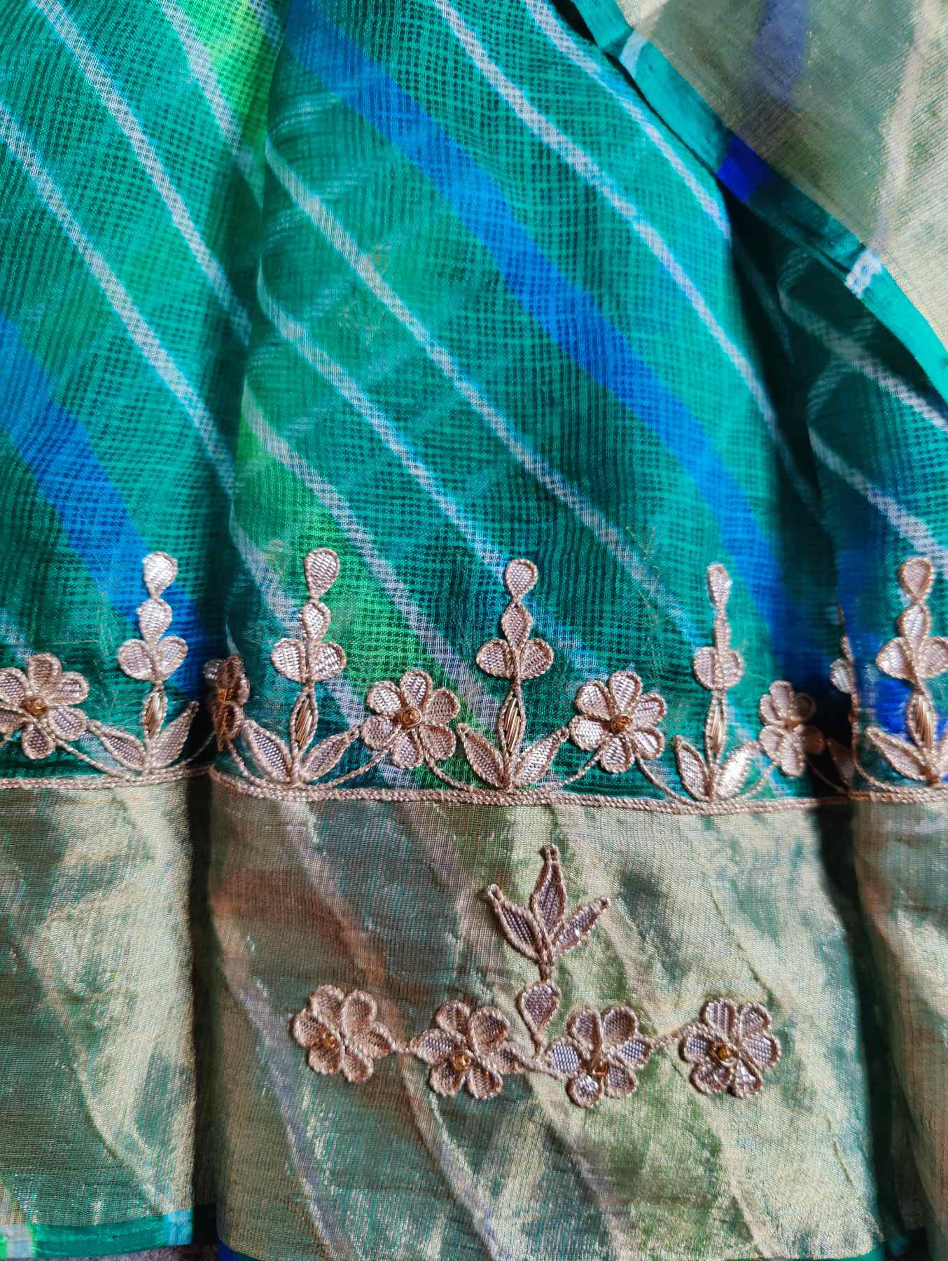 GRASS GREEN KOTA PURE HANDLOOM LEHERIYA SAREE