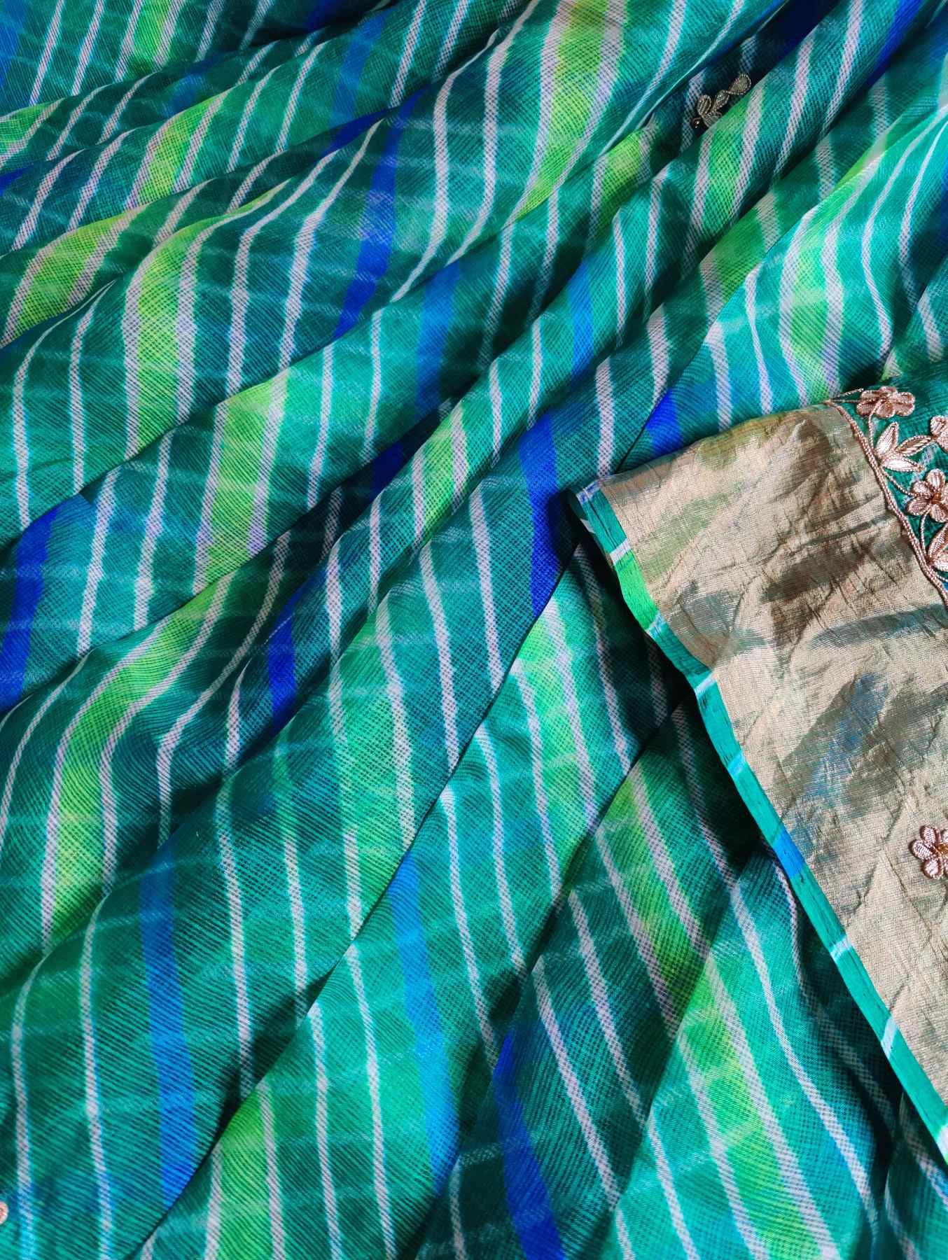 GRASS GREEN KOTA PURE HANDLOOM LEHERIYA SAREE
