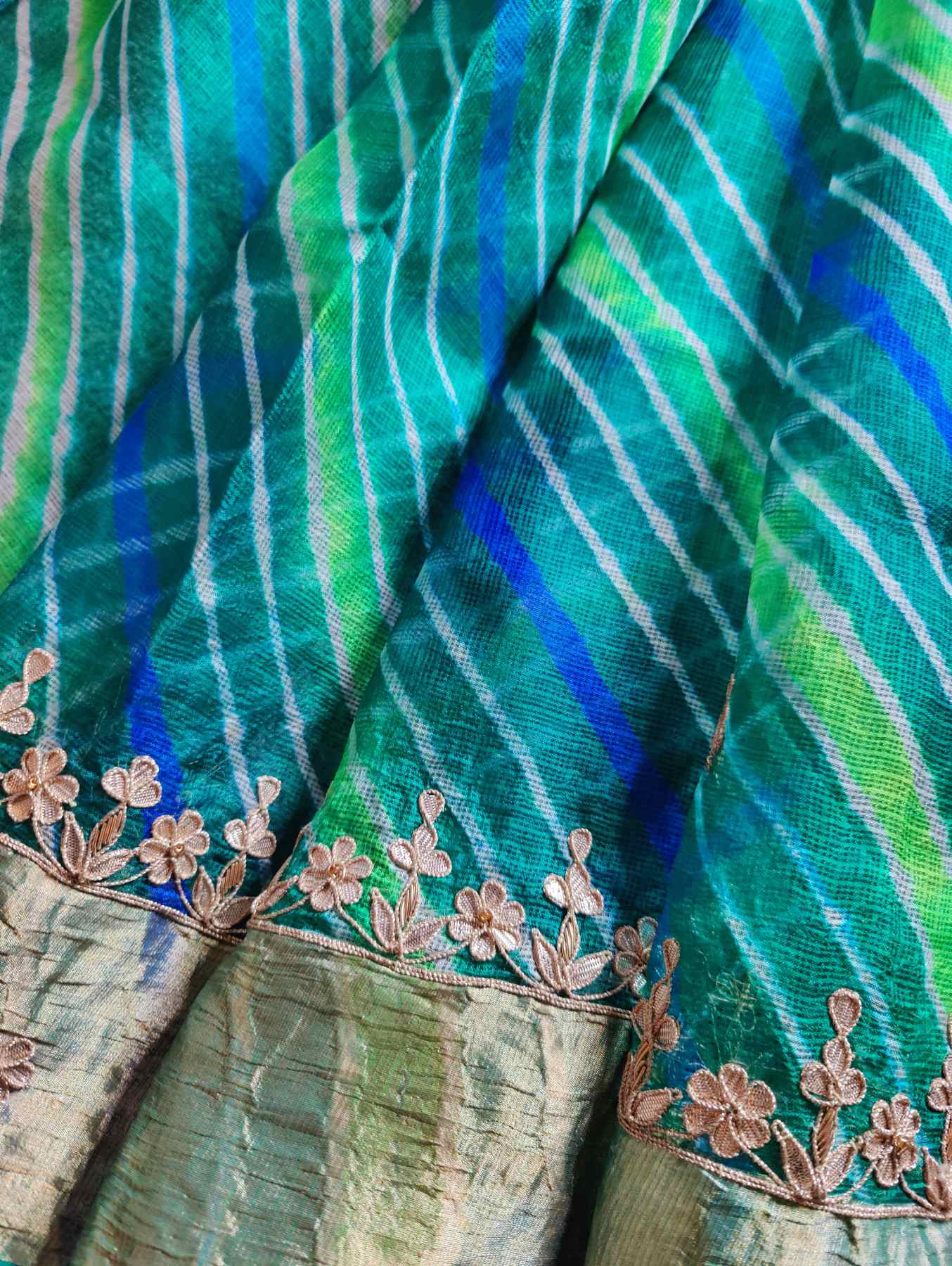 GRASS GREEN KOTA PURE HANDLOOM LEHERIYA SAREE