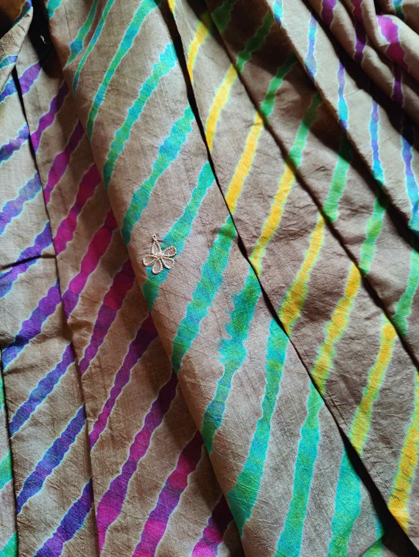 CARAMEL TUSSAR  PURE HANDLOOM LEHERIYA SAREE