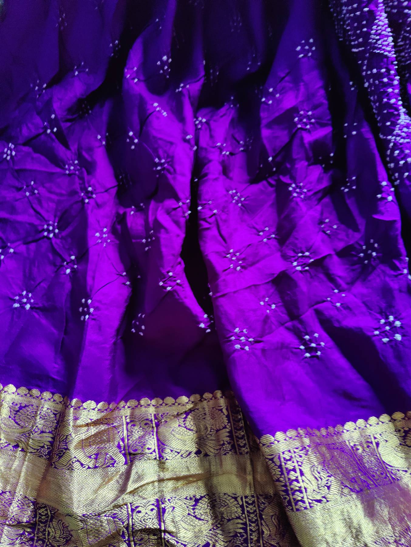PURPLE  SILK PURE HANDLOOM BANDHEJ SAREE