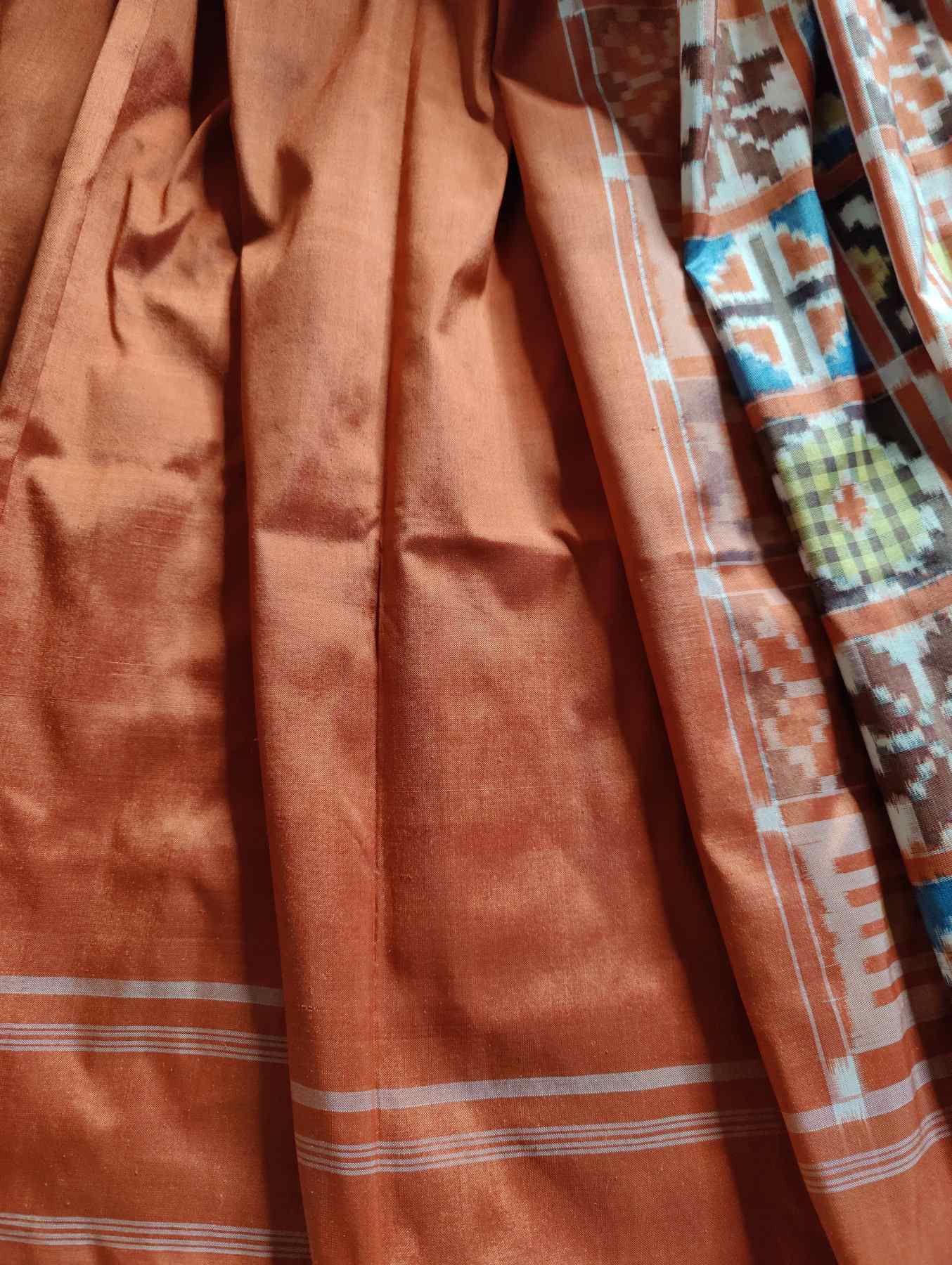 RUST MULBERRY PURE HANDLOOM ORGANIC DYE DOUBLE IKKAT SAREE