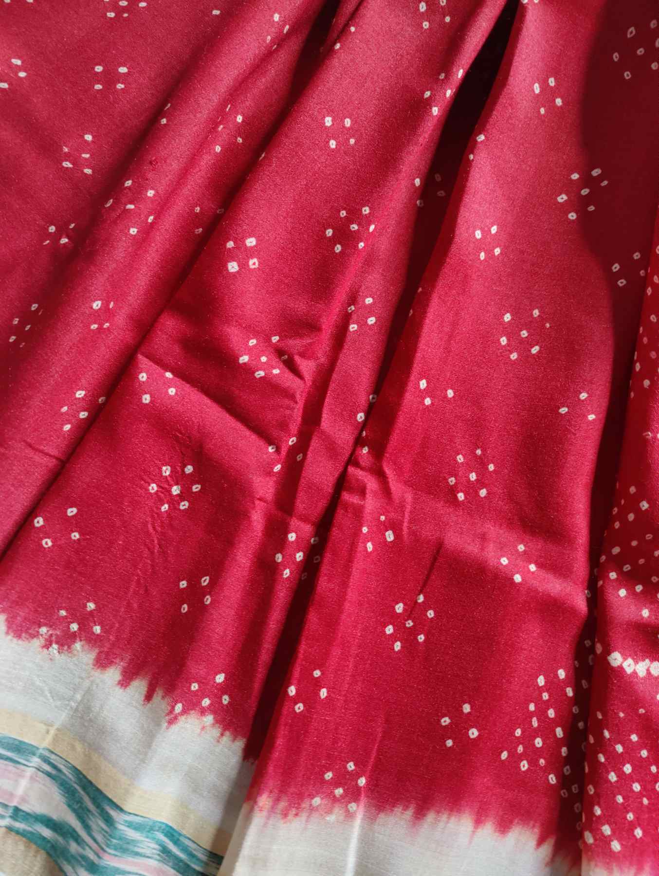 RED TUSSAR SILK PURE HANDLOOM BANDHEJ SAREE