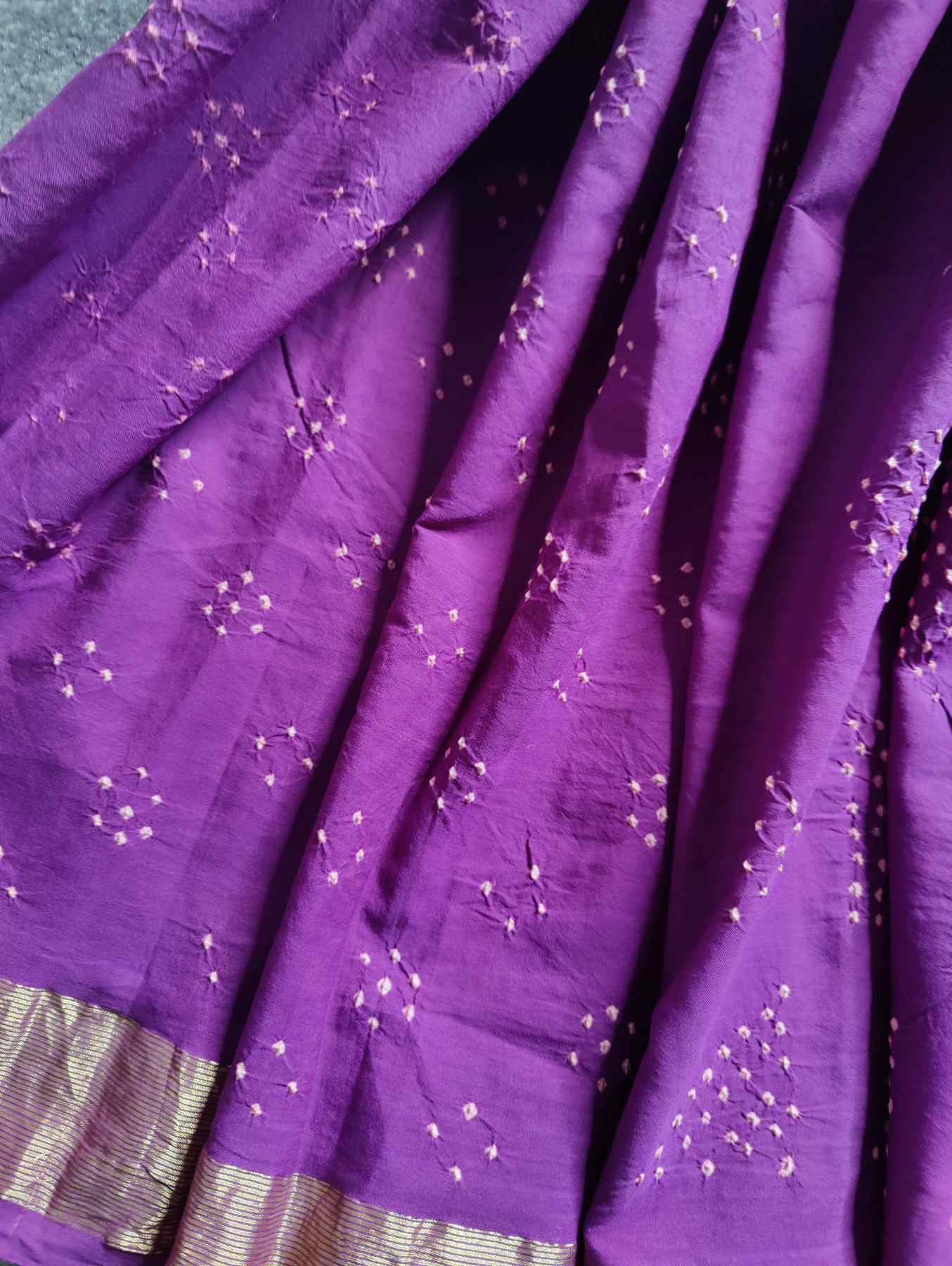 PURPLE COTTON PURE HANDLOOM BANDHEJ SAREE