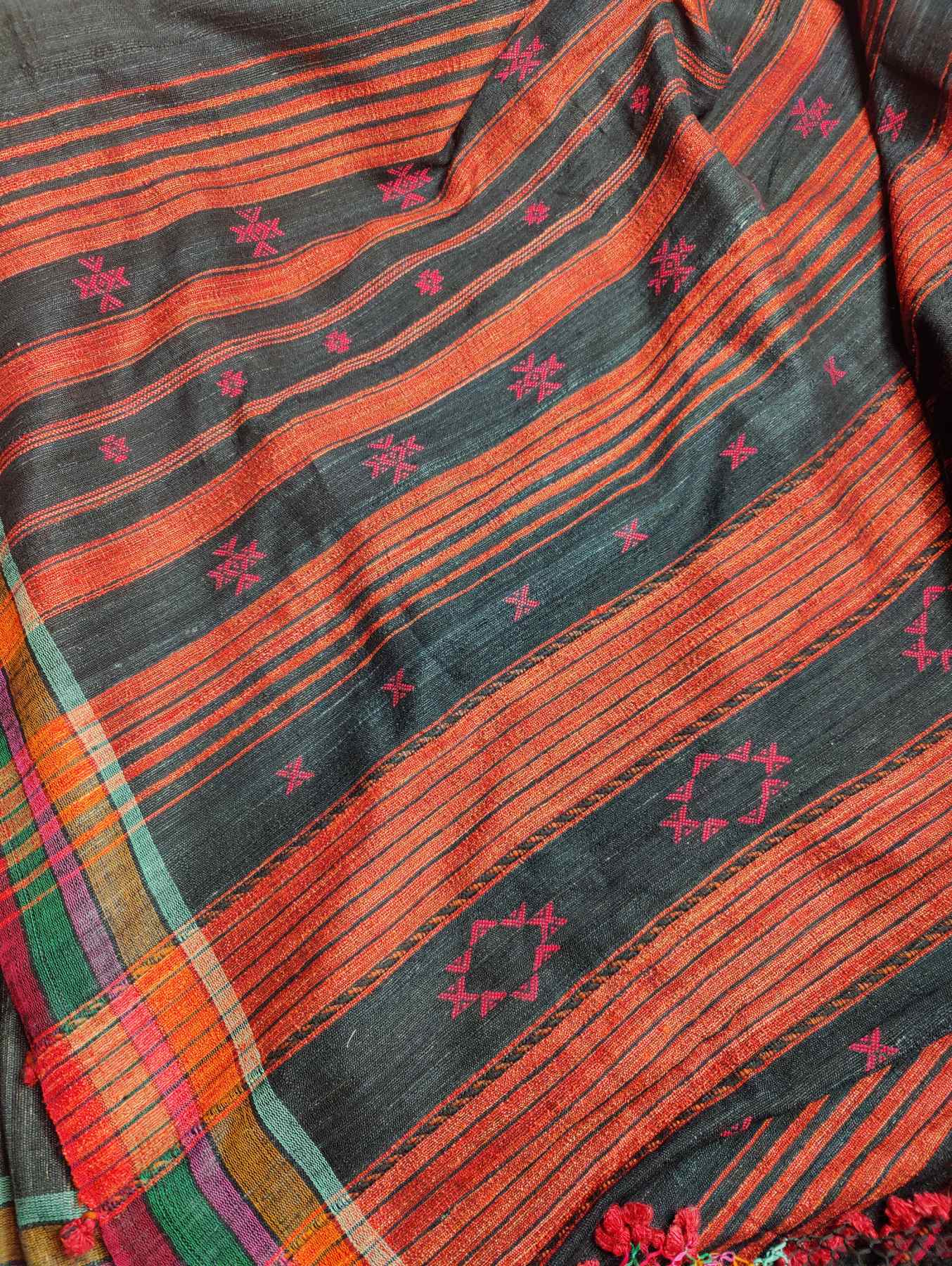 BLACK TUSSAR PURE HANDLOOM BHUJODI SAREE