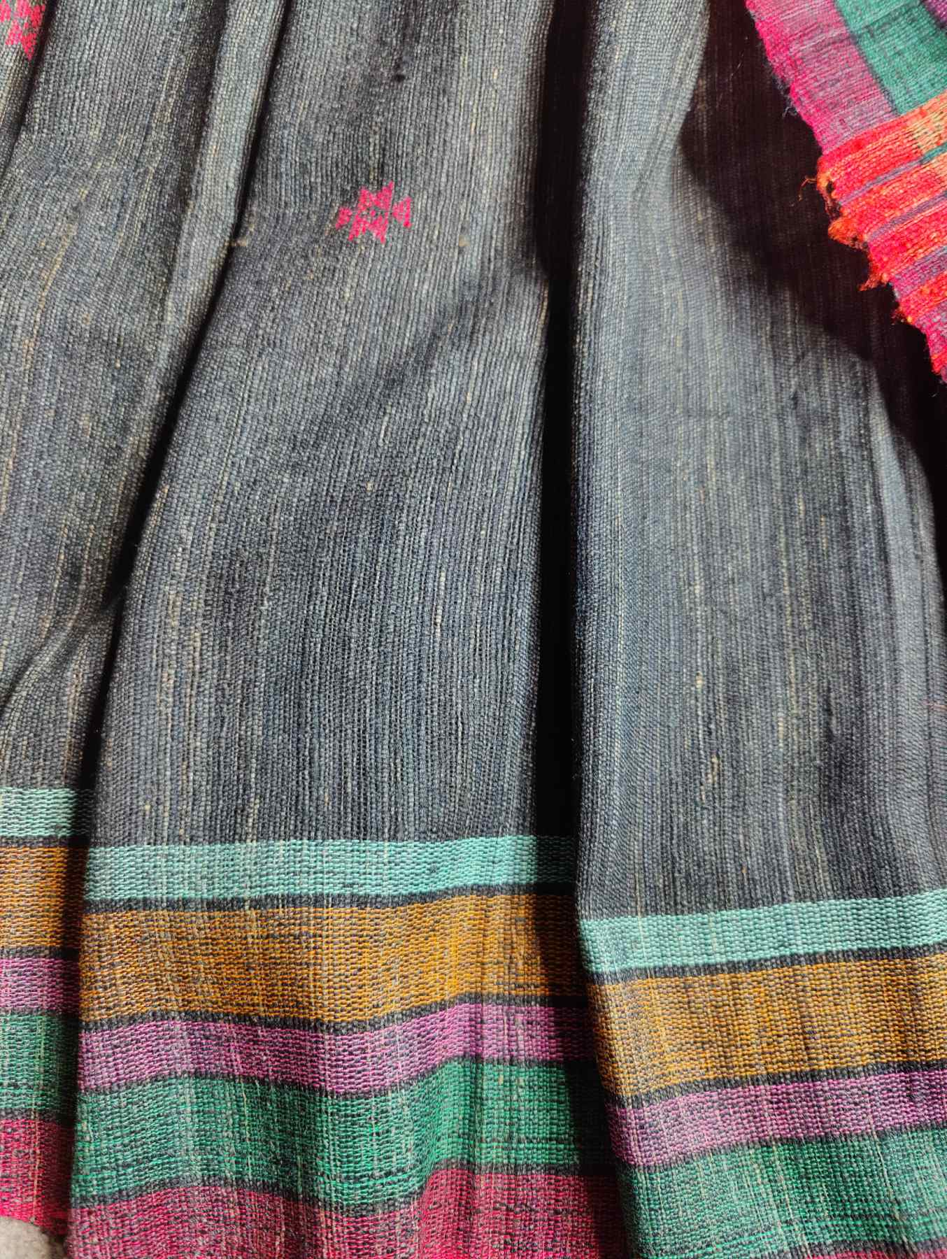 BLACK TUSSAR PURE HANDLOOM BHUJODI SAREE