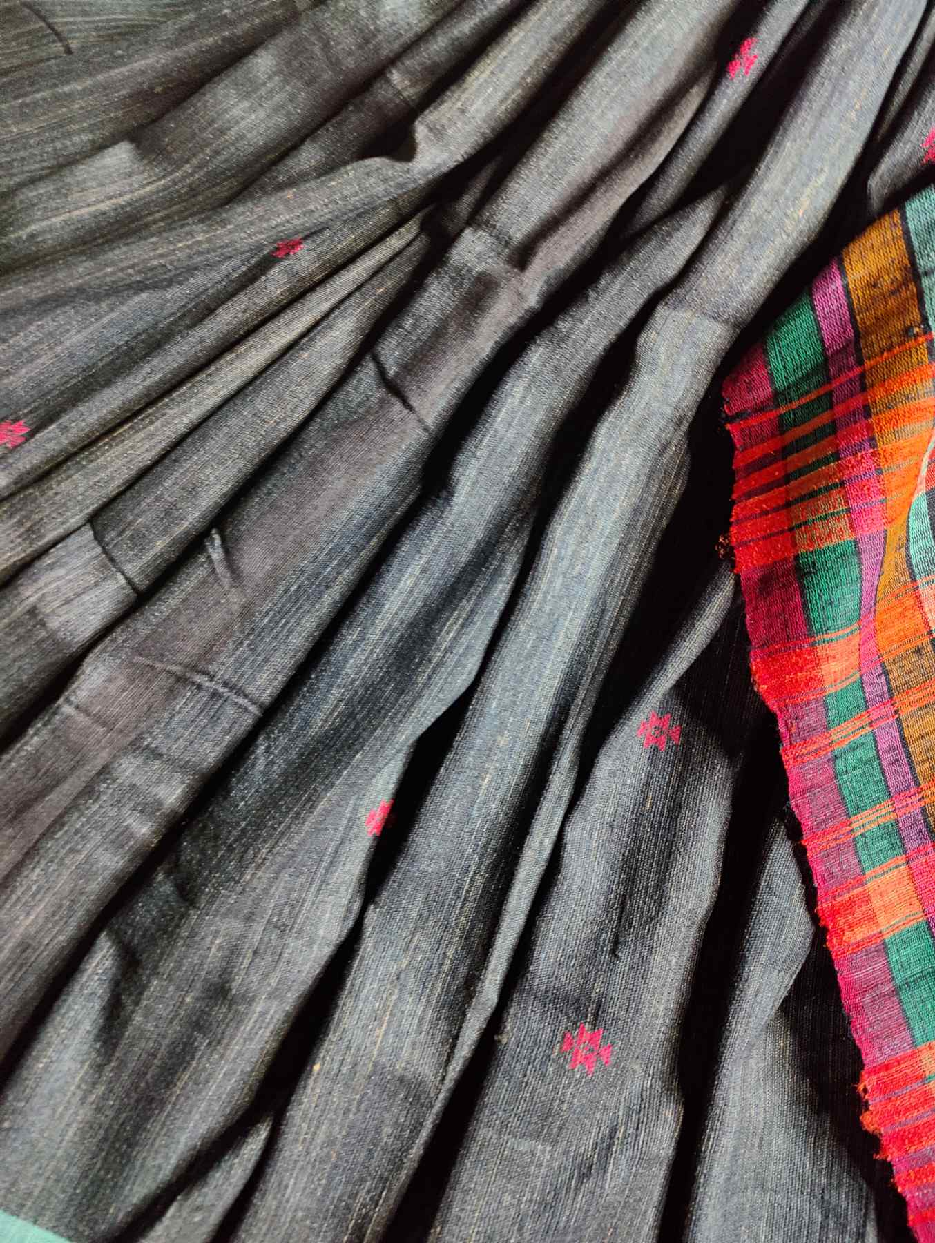 BLACK TUSSAR PURE HANDLOOM BHUJODI SAREE