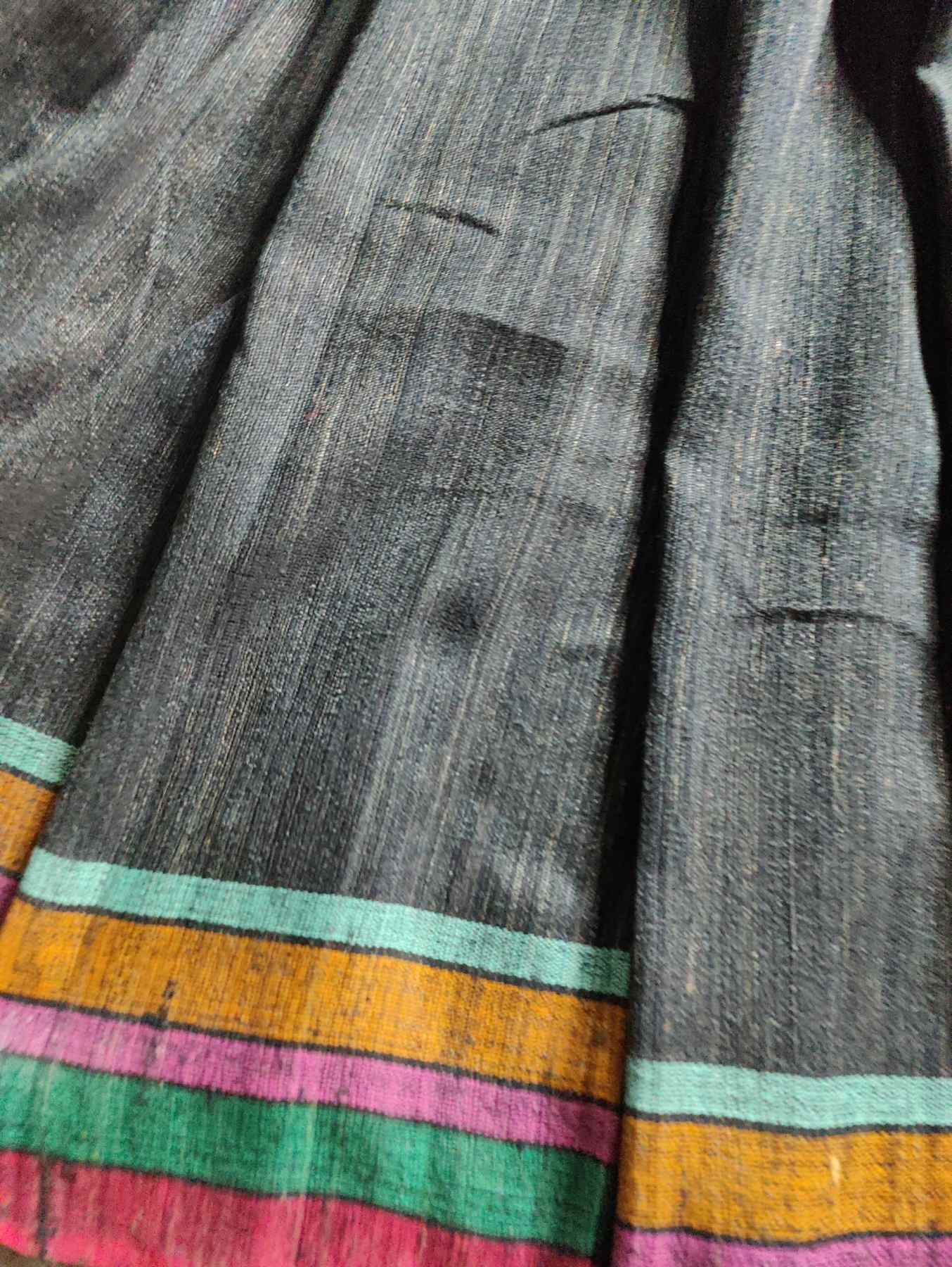 BLACK TUSSAR PURE HANDLOOM BHUJODI SAREE