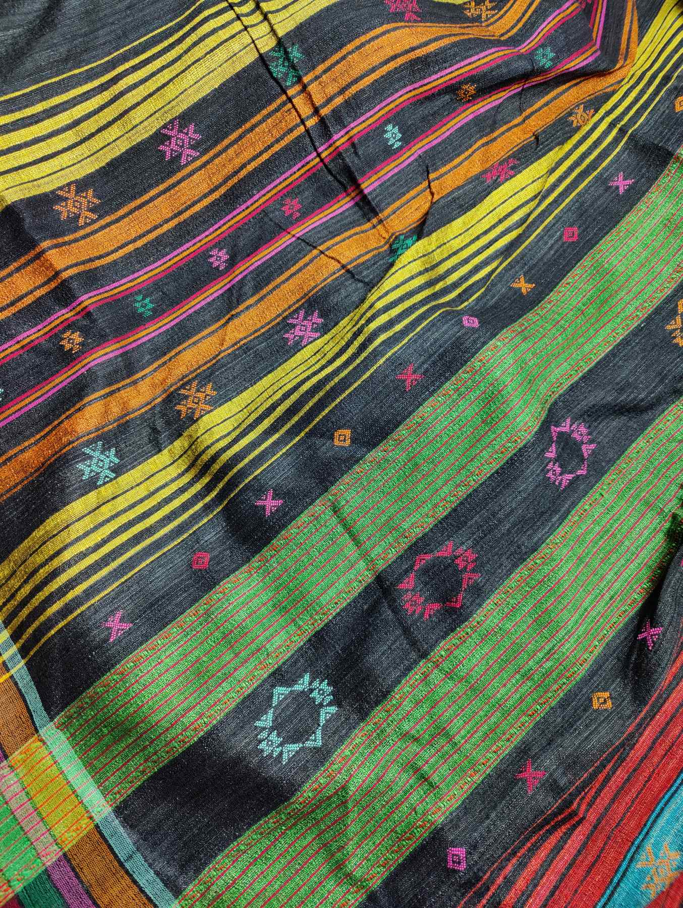 BLACK TUSSAR PURE HANDLOOM BHUJODI SAREE