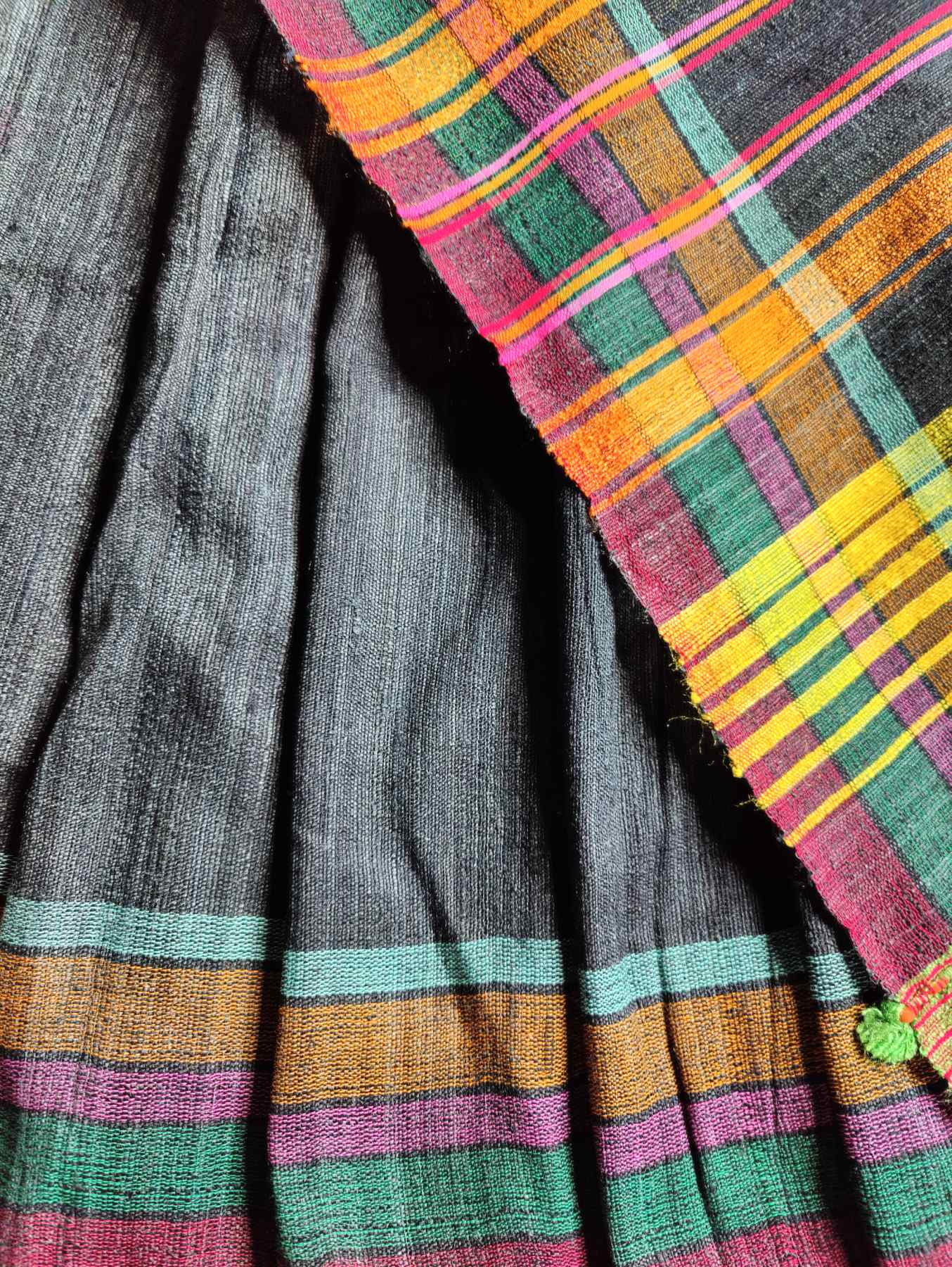 BLACK TUSSAR PURE HANDLOOM BHUJODI SAREE